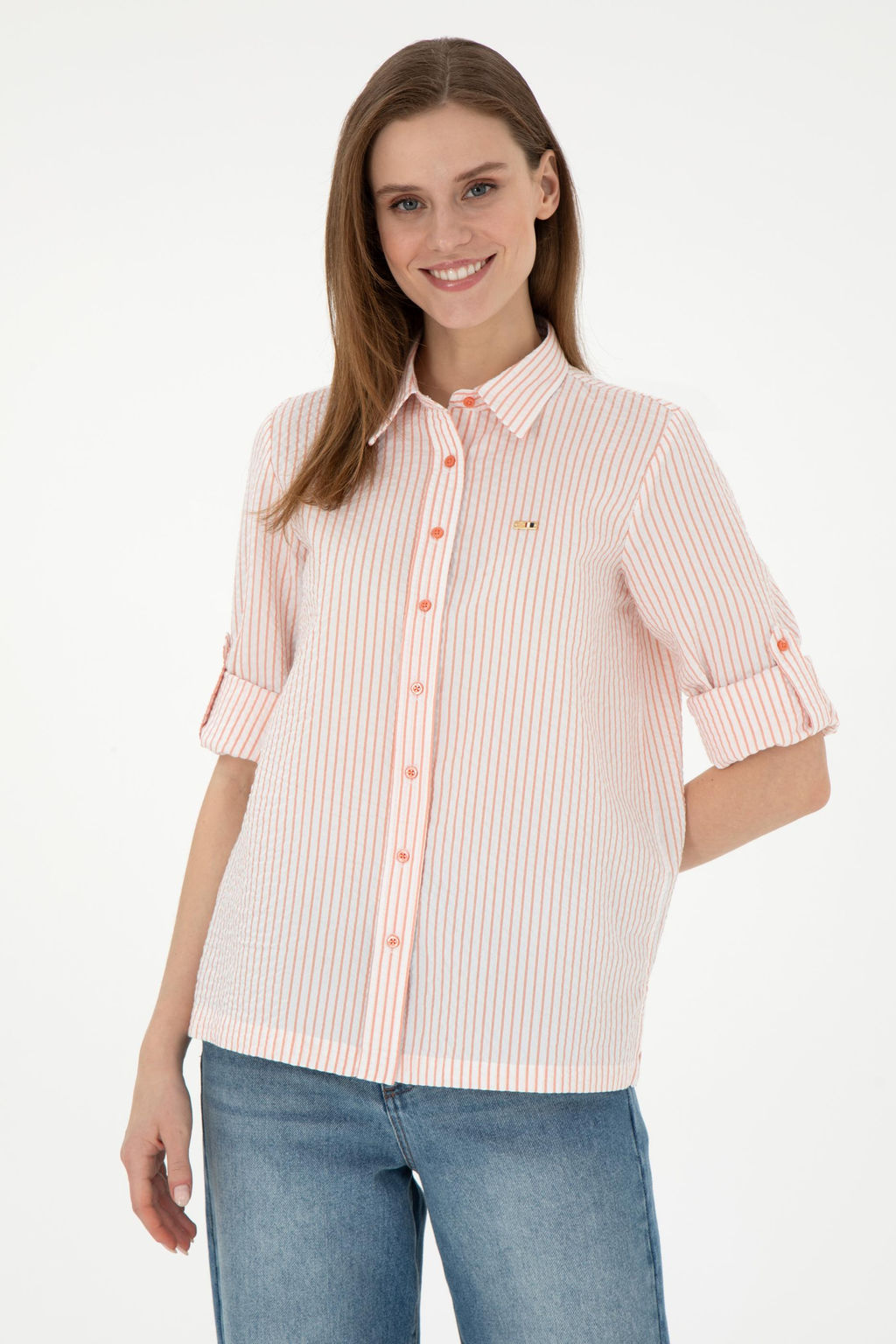 Женская рубашка лососевого цвета с длинным рукавом Неожиданная скидка в корзине - U.s. polo assn фото 3