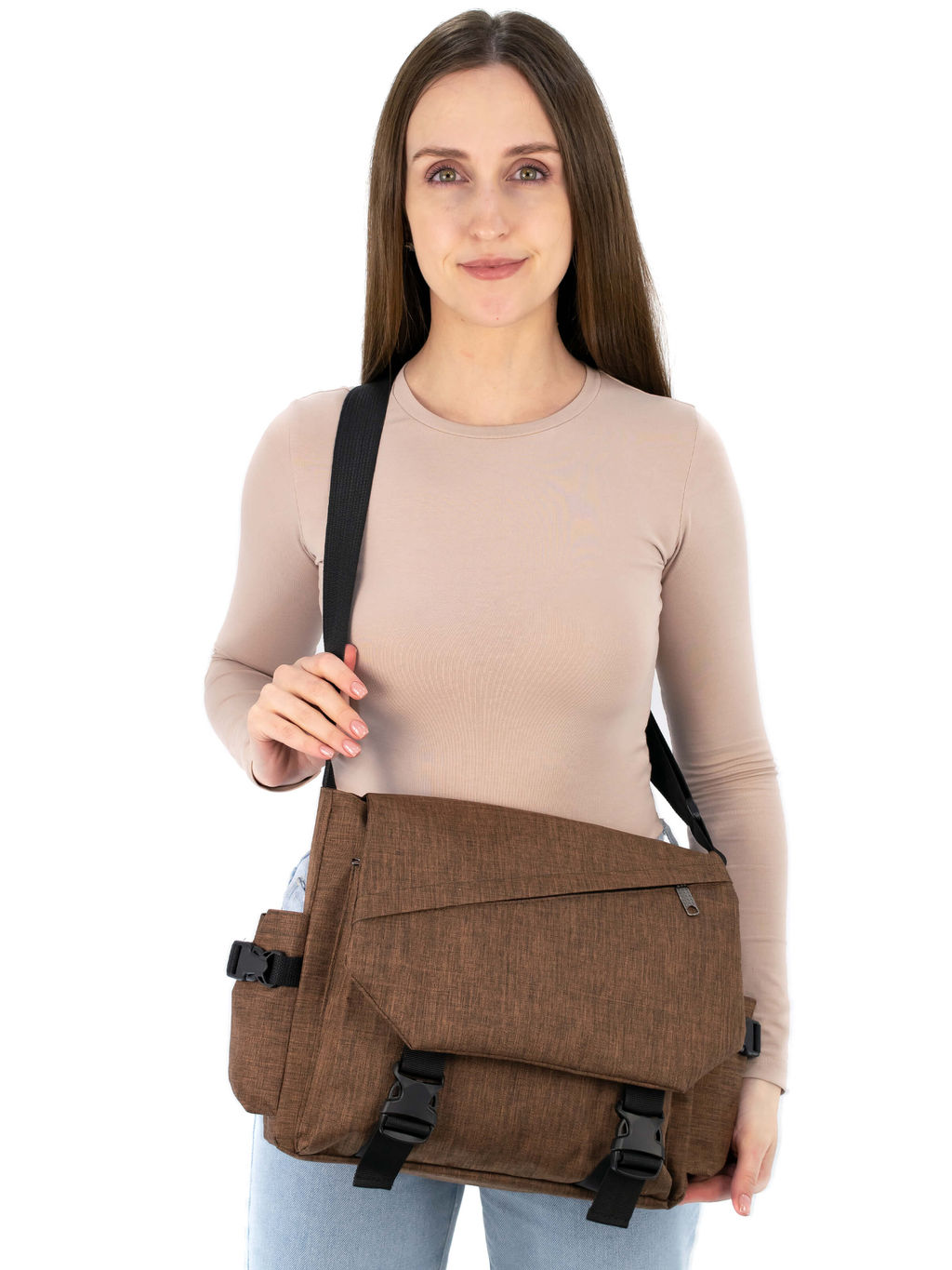 Сумка через плечо почтальонка коричневая