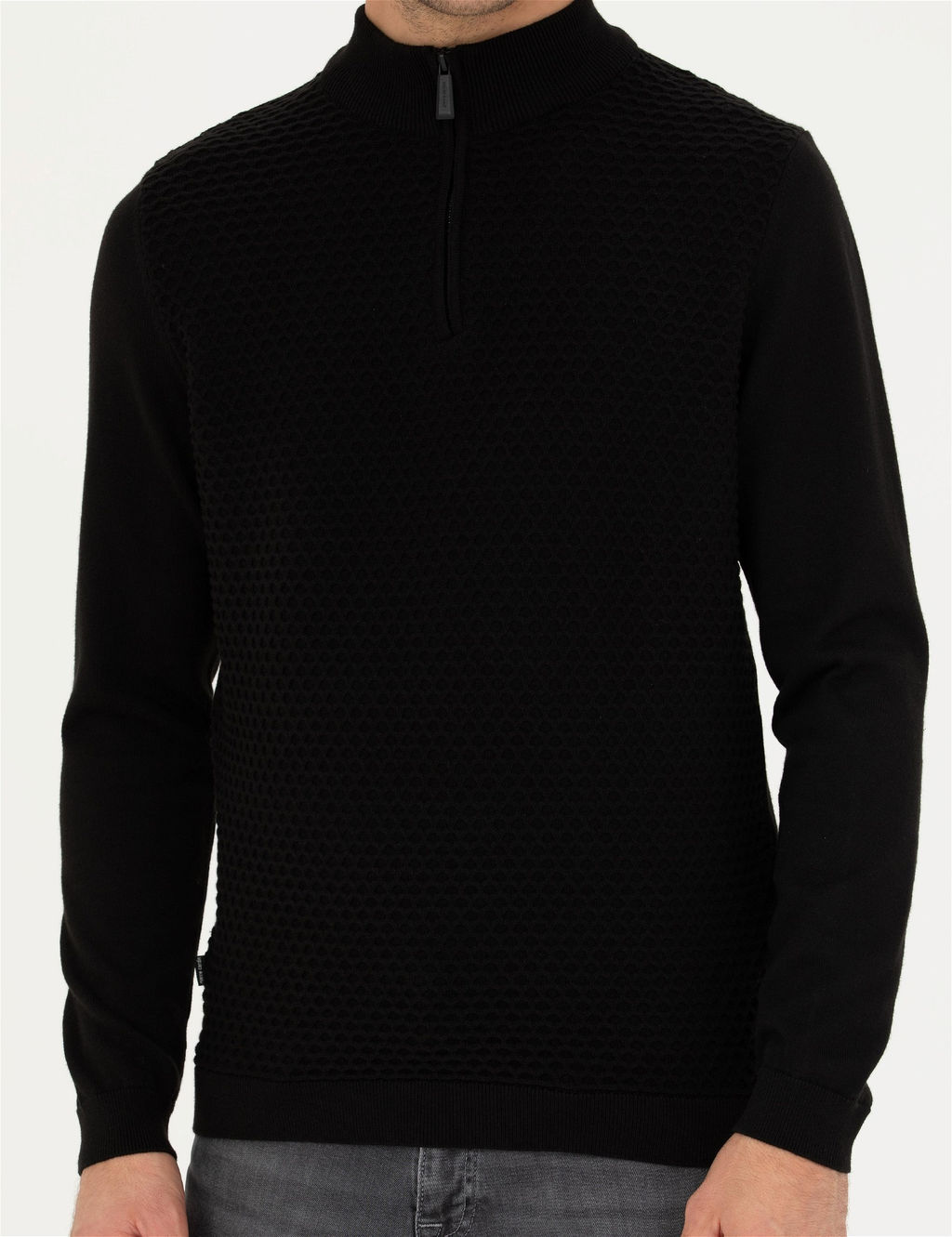 Siyah Slim Fit Fermuarl_ Dik Yaka Triko Kazak - Pierre cardin фото 6