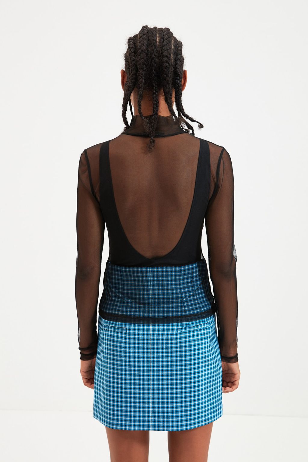 Trendyolmilla Siyah Fitted/Vucuda Oturan Dik Yaka Tul Orme Bluz TWOAW22BZ0166