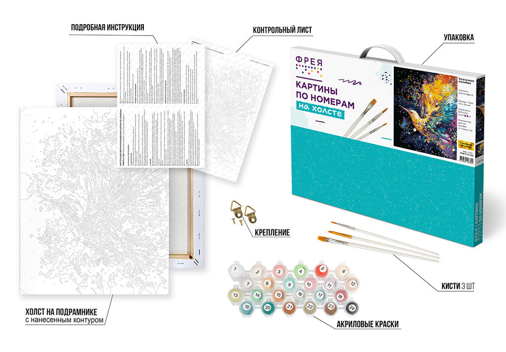 ФРЕЯ PNB/PLZ-288 Набор для раскрашивания по номерам ( с краской-металлик ) 50 х 40 см Красочная колибри