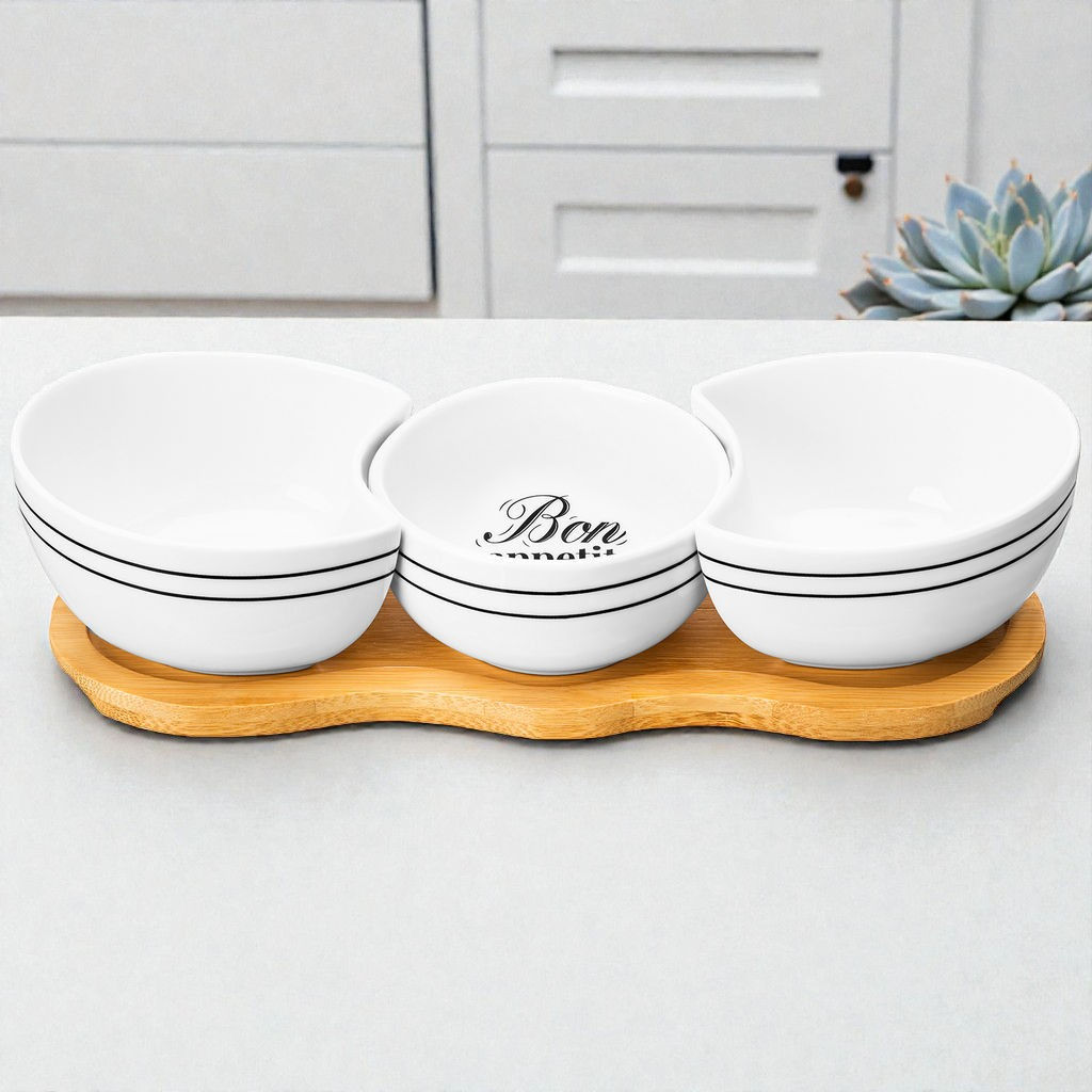 Набор 3 блюд д/сервировки 200 мл 30*10*7,6 см "Bon Appetit" + бамбуковая подст.