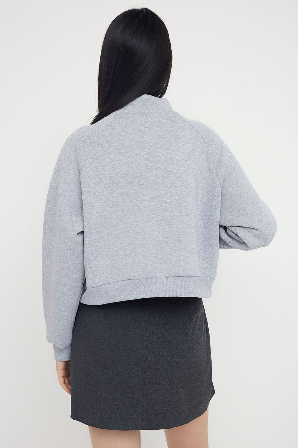 Gri Melanj Regular/Normal Kal?p Fermuarl? Dik Yaka Kal?n Ici Polarl? Orme Sweatshirt TWOAW26SW00017