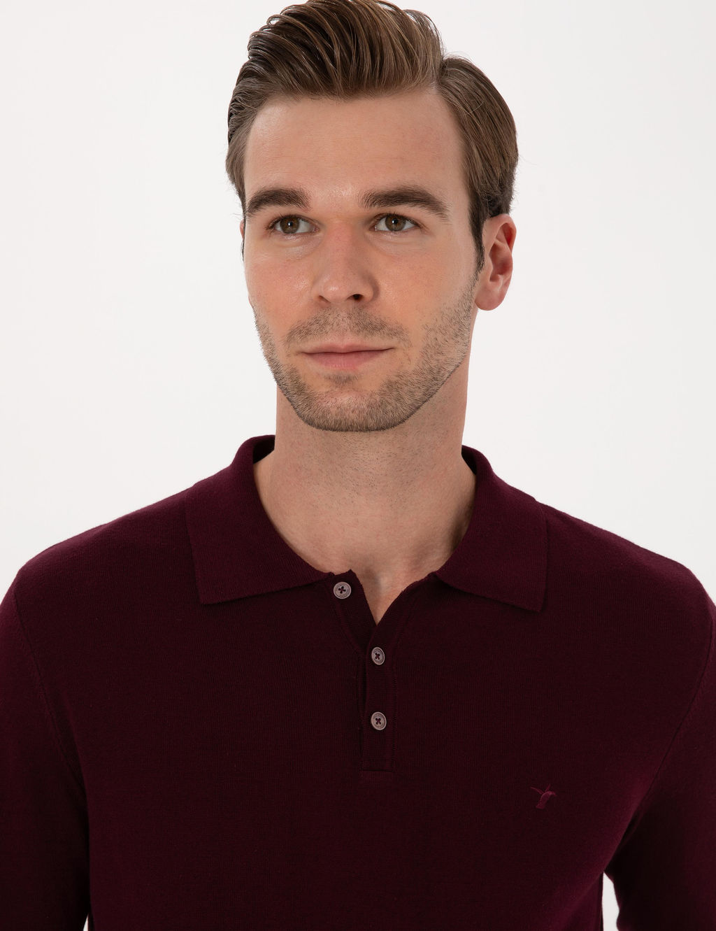 Bordo Slim Fit Regular Fit Pamuk Kar___ml_ Polo Yaka Basic Triko Kazak