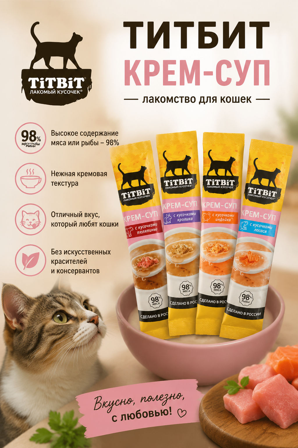 Титбит Крем-суп для кошек с кусочками кролика 10 г 4690538014622 - Titbit фото 2