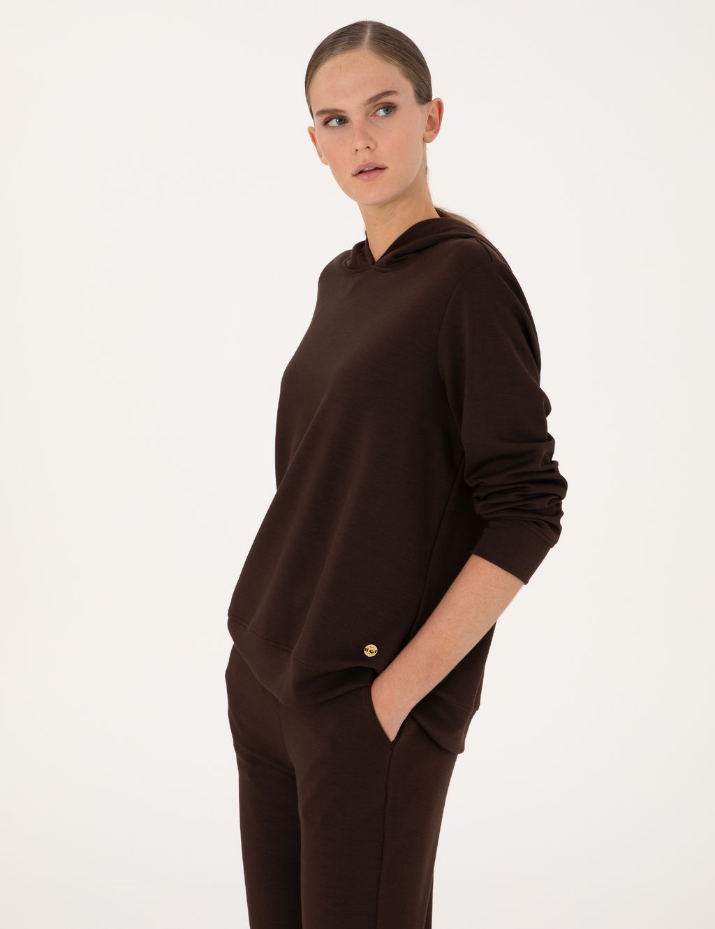 Kahverengi Oversize Modal Kar___ml_ Kap__onlu Sweatshirt