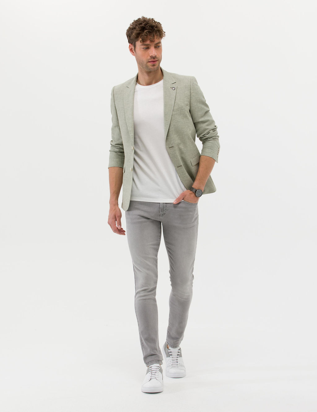 A__k Ye_il Ekstra Slim Fit Keten Kar___ml_ Blazer Ceket