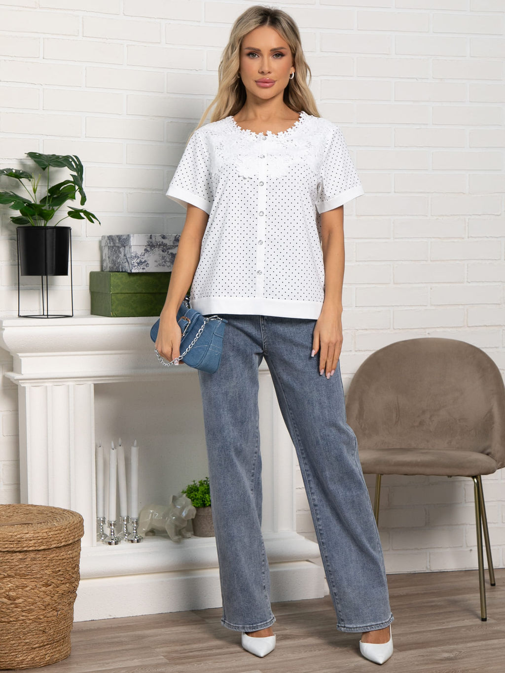 Блуза Вологодские кружева (белая) Б15565-18М - Lt collection фото 2