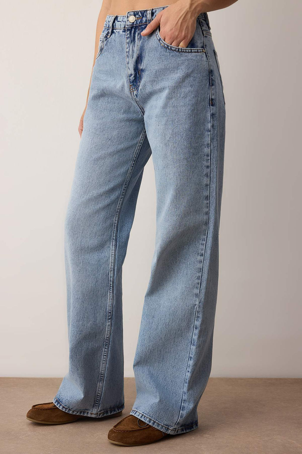 Koyu Mavi Yuksek Bel Wide Leg Palazzo Jeans TWOAW26JE00269 - Trendyolmilla фото 10