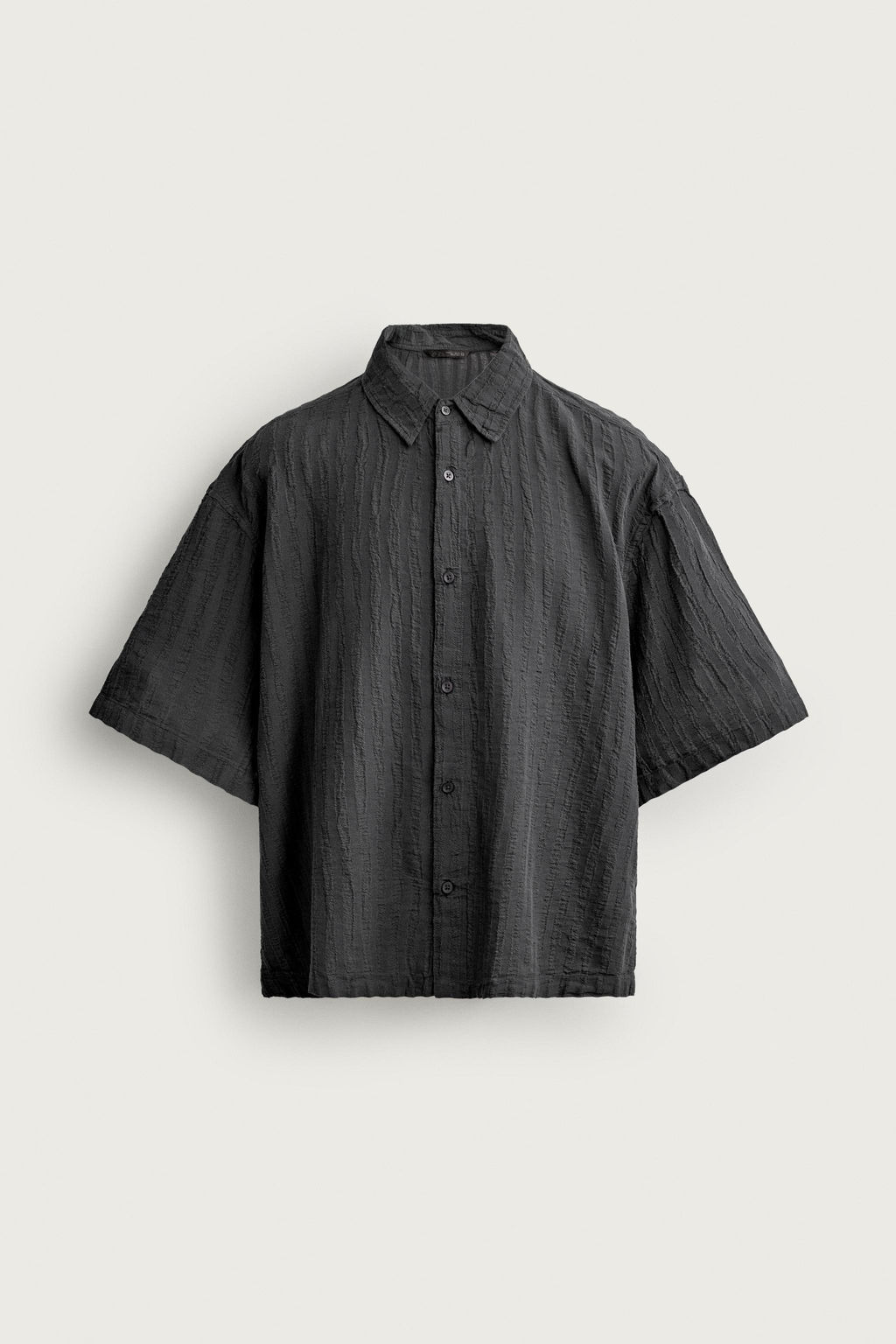 CAMISA BOXY FIT JACQUARD RAYAS / Gris antracita - Zara фото 8