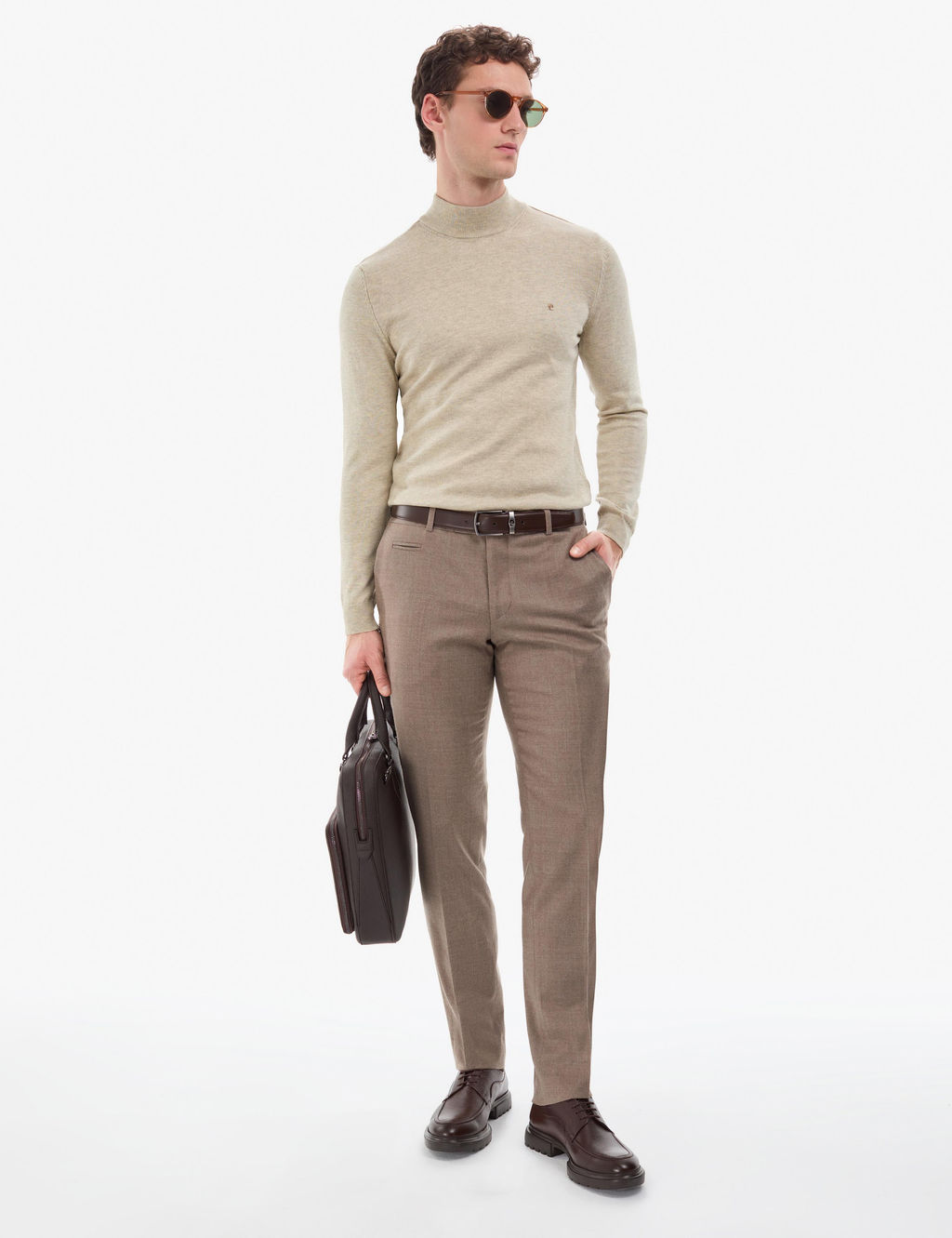 Kum Melanj Slim Fit Yar_m Bal_k__ Yaka Basic Triko Kazak