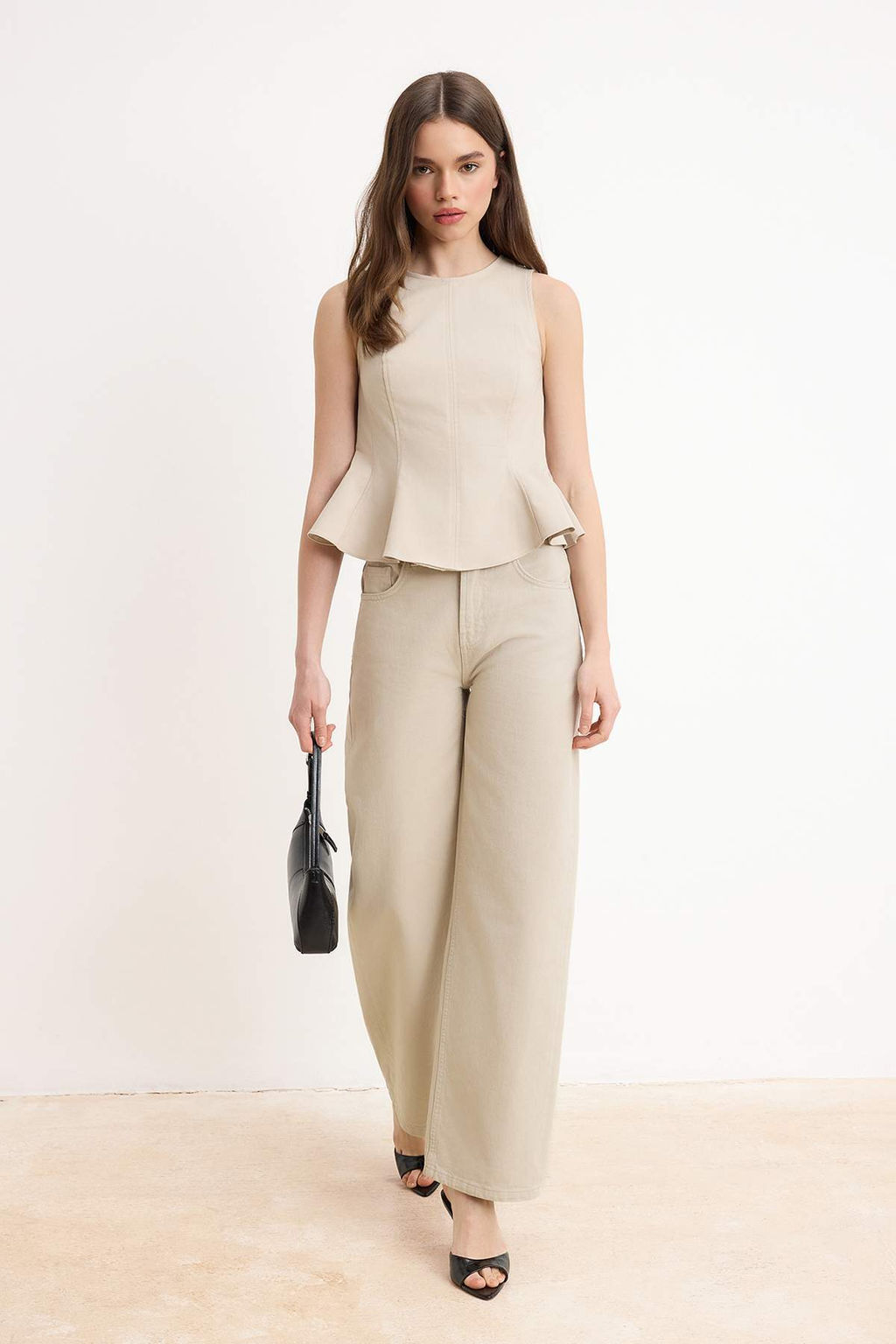 Bej Peplum Detayl? GabardinDokuma Bluz TWOSS26BZ00449