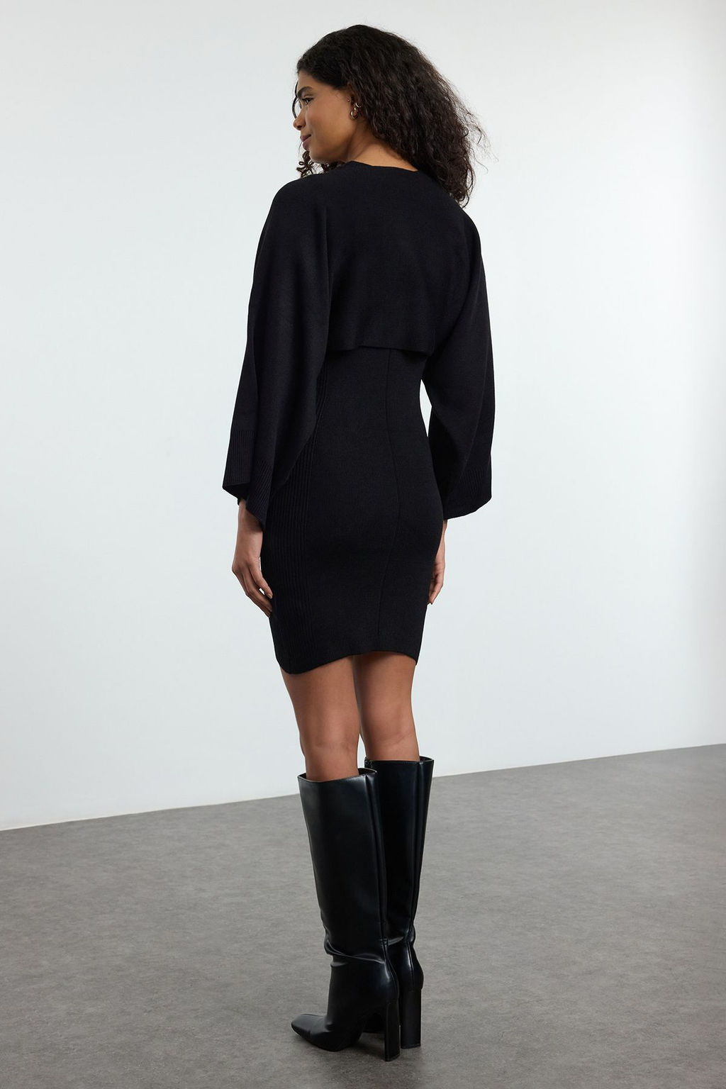 Siyah Mini Triko Bolero-Elbise Tak?m TWOAW25EL00056