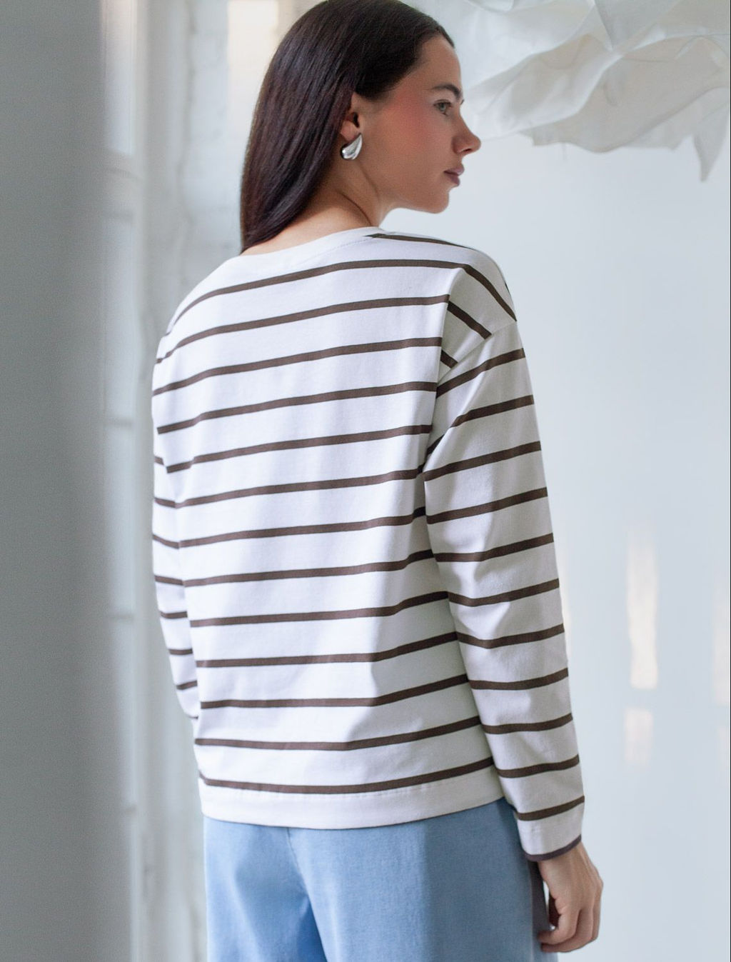 Лонгслив в полоску из премиального хлопка с эластаном - Vilatte фото 3