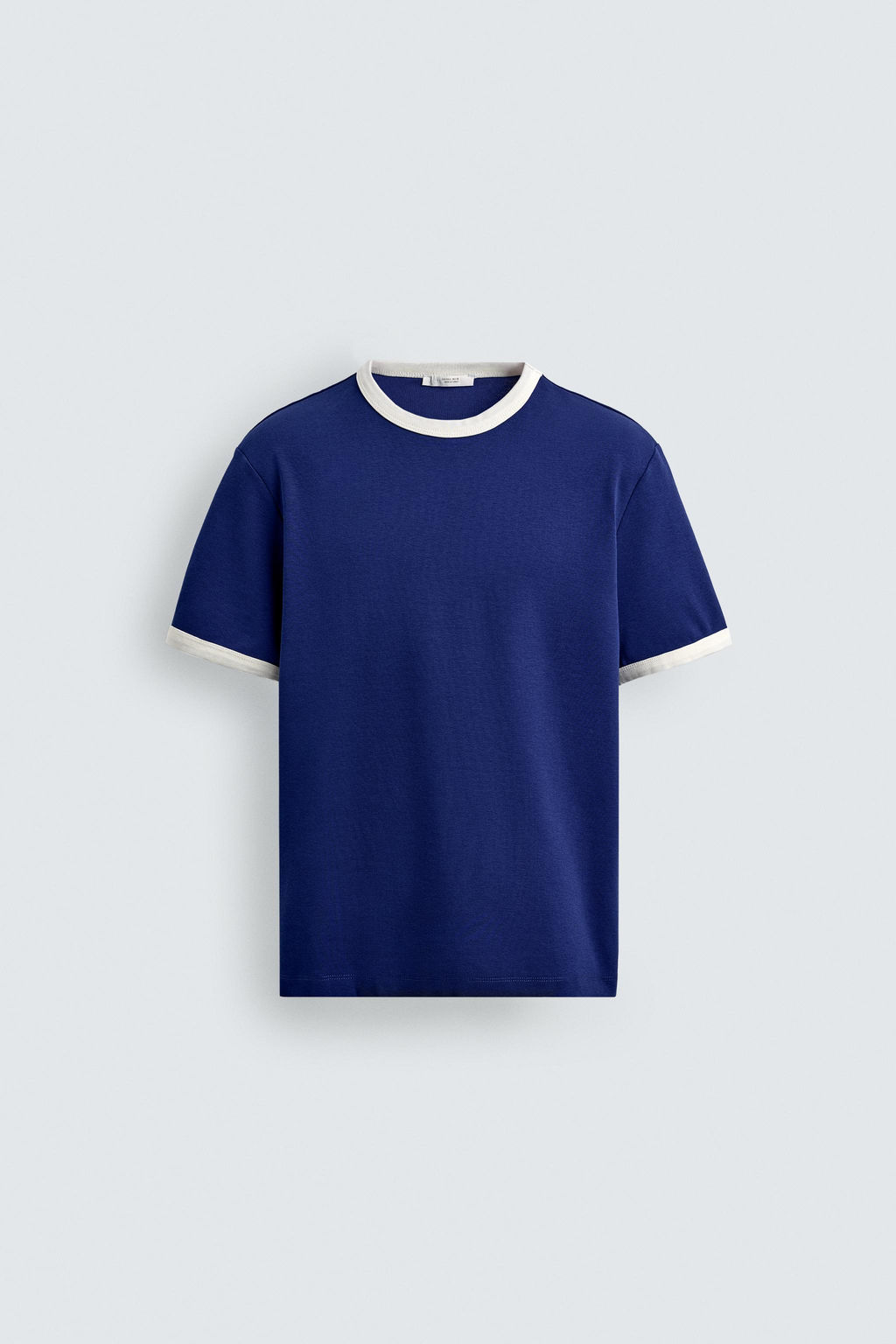 CAMISETA RIB CONTRASTE B?SICA / Azul / Blanco