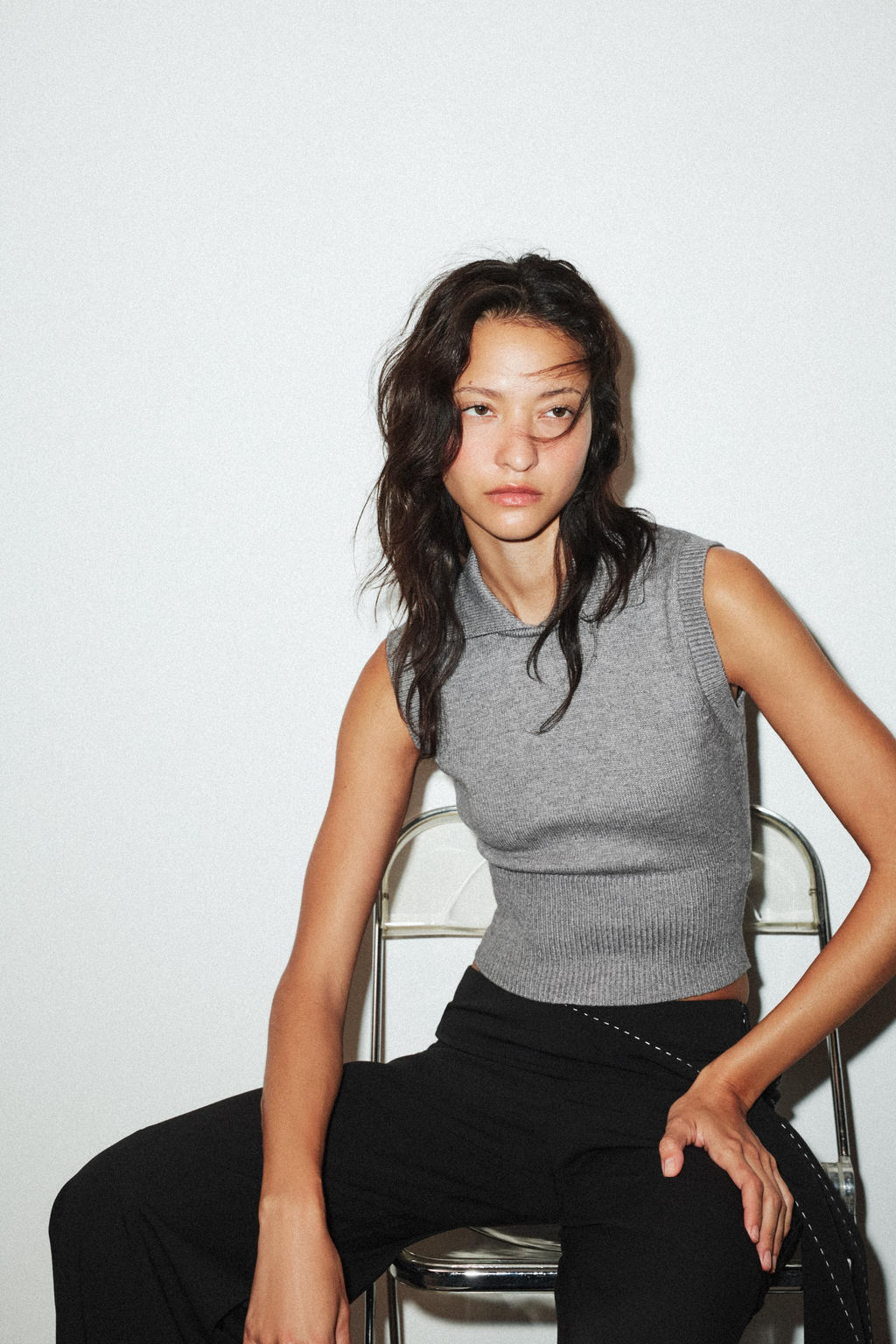 KNITTED POLO COLLAR TANK TOP