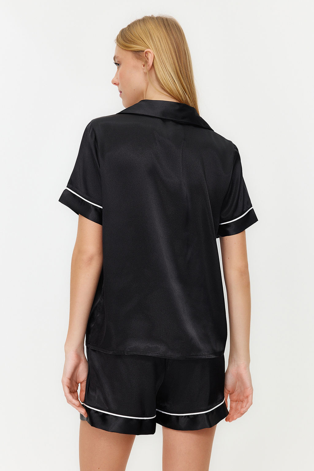 Trendyolmilla Siyah Biye Detayl? Saten Sortlu Dokuma Pijama Tak?m? THMSS24PT00026  фото 6