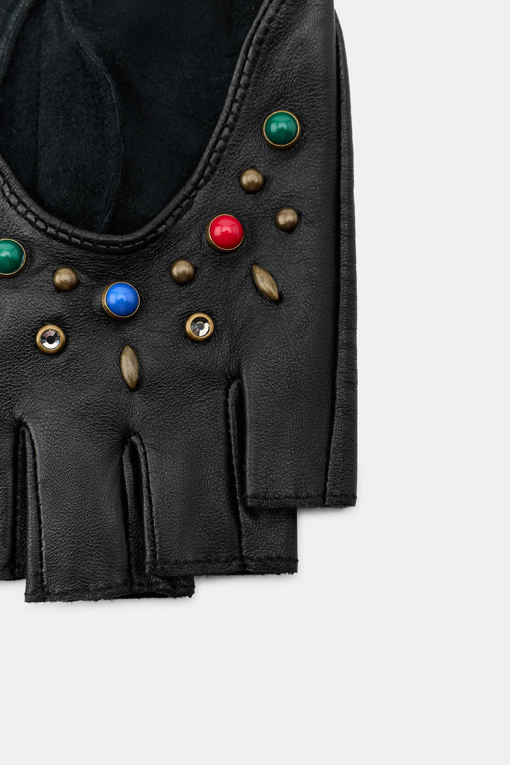 SHORT LEATHER STUDDED STONE GLOVES - Zara фото 3