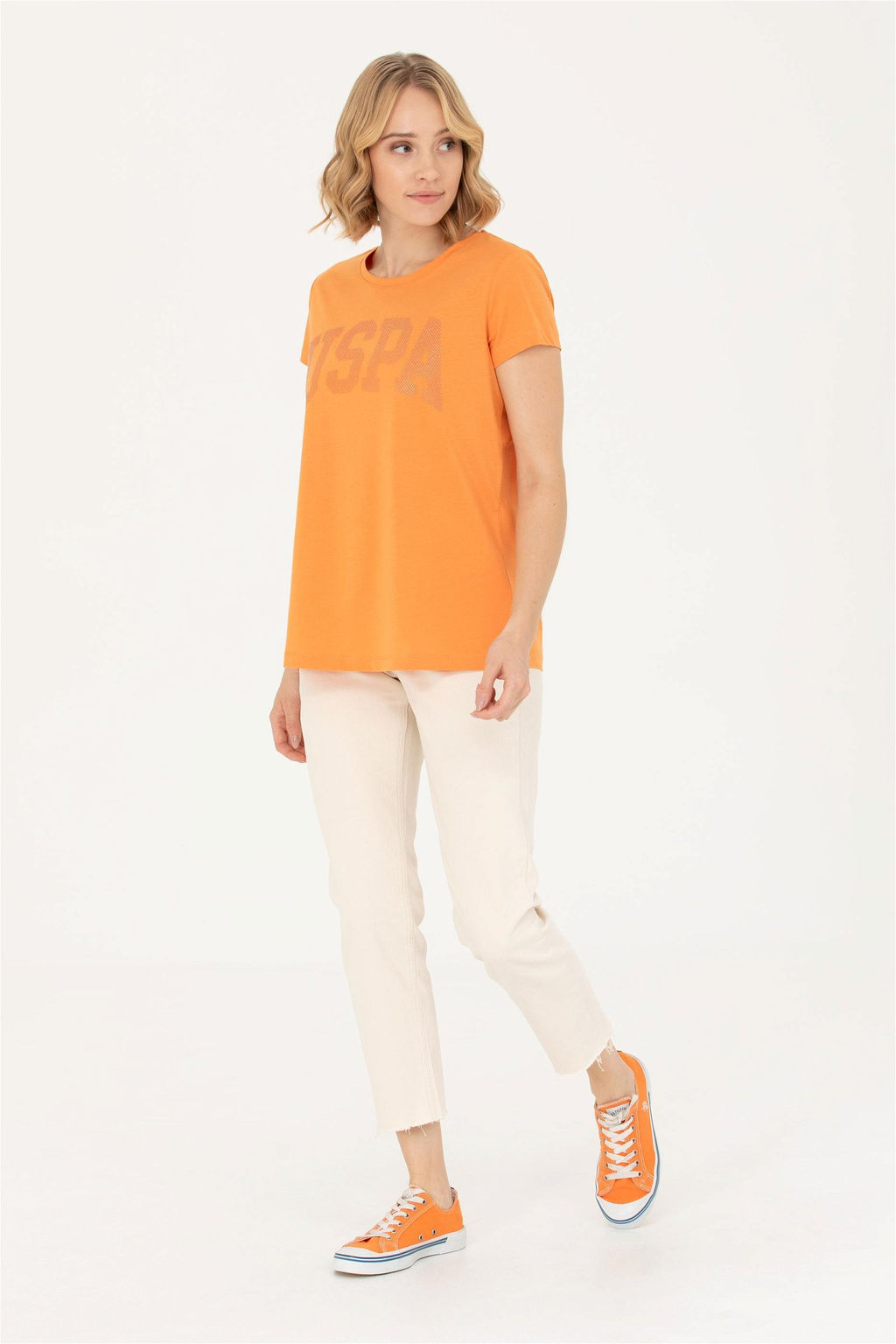 Женская оранжевая базовая футболка - U.s. polo assn фото 4