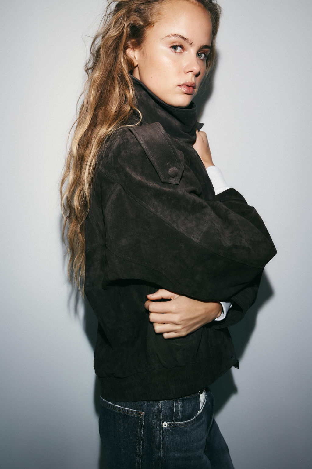 100% SUEDE LEATHER BIKER JACKET WITH COVERED BUTTONS - Zara фото 4