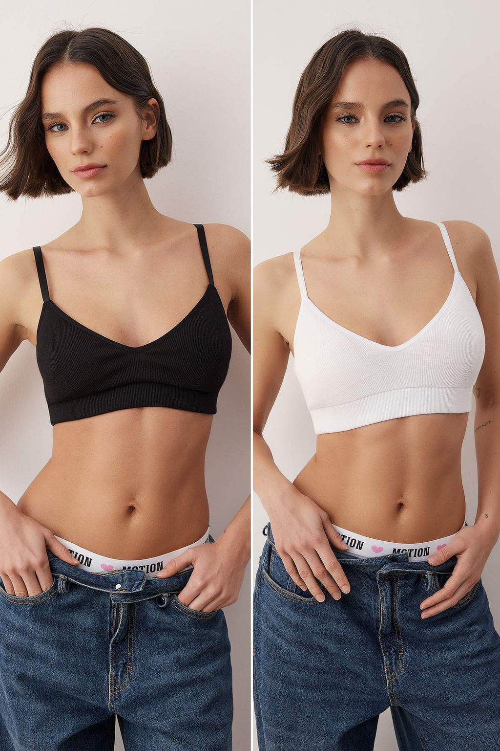 Siyah-Beyaz 2li Kaskorse Duz Dikme Kap Bralette Sutyen THMAW26SU00007