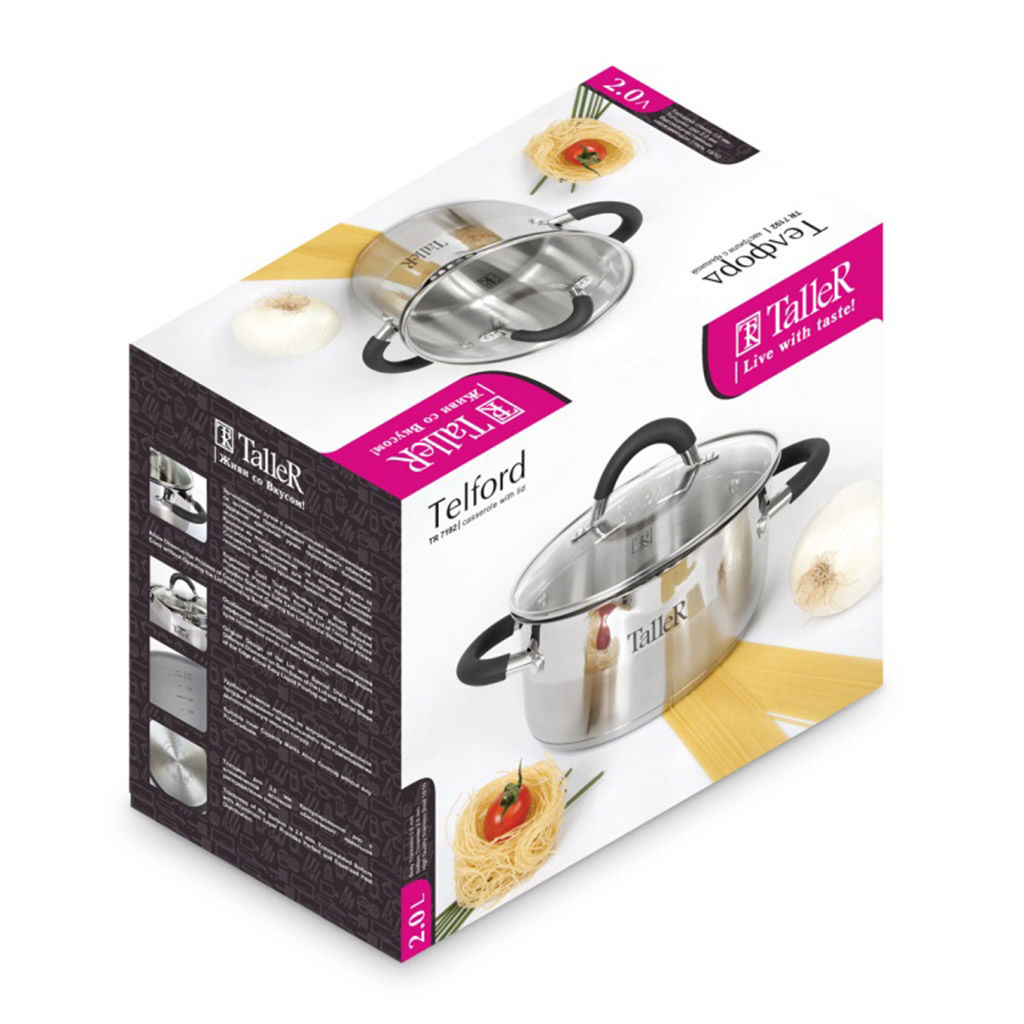 Кастрюля из нержавеющей стали Телфорд 2л, д18см, h9см, s0,6мм, дно s2,8мм, стеклянная жаропрочная крышка, широкий металлический ободок с отверстиями для слива жидкости, пароотвод, ручки из нержавеющей стали с силиконовыми вставками, капсулированное - Домашняя мода фото 7