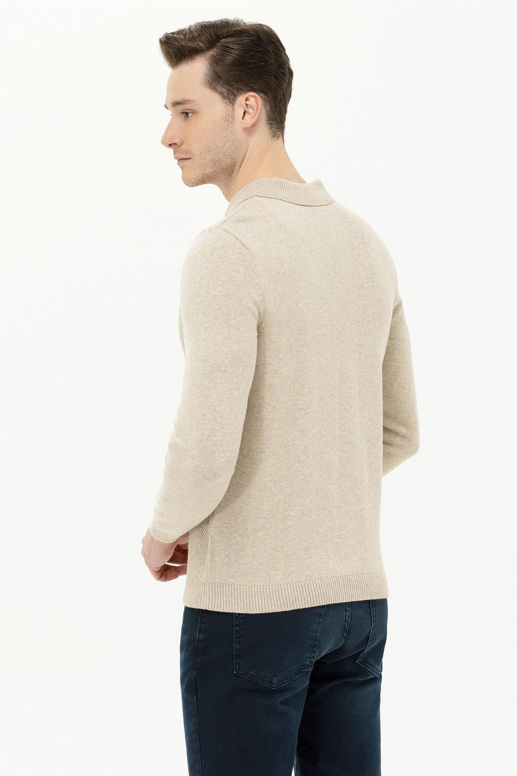 Мужской трикотажный свитер с воротником поло и каменным меланжом Неожиданная скидка в корзине - U.s. polo assn фото 5