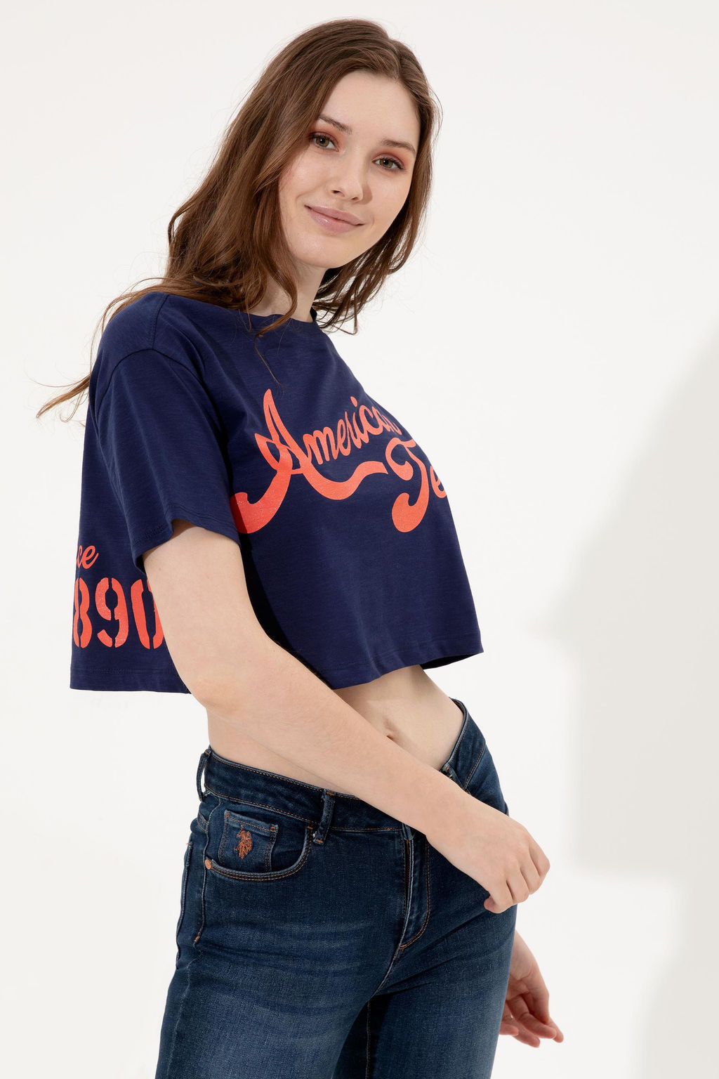 U. S. Polo Assn Женская темно-синяя укороченная футболка с круглым вырезом - U.s. polo assn фото 15