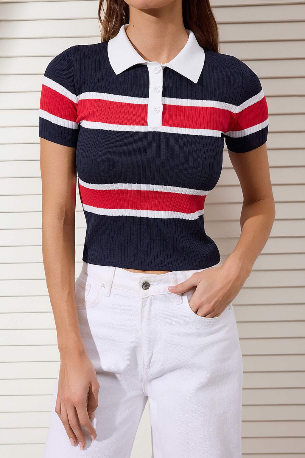 Ekru Polo Yaka Basic Triko Ince Bluz TWOSS26BZ00422