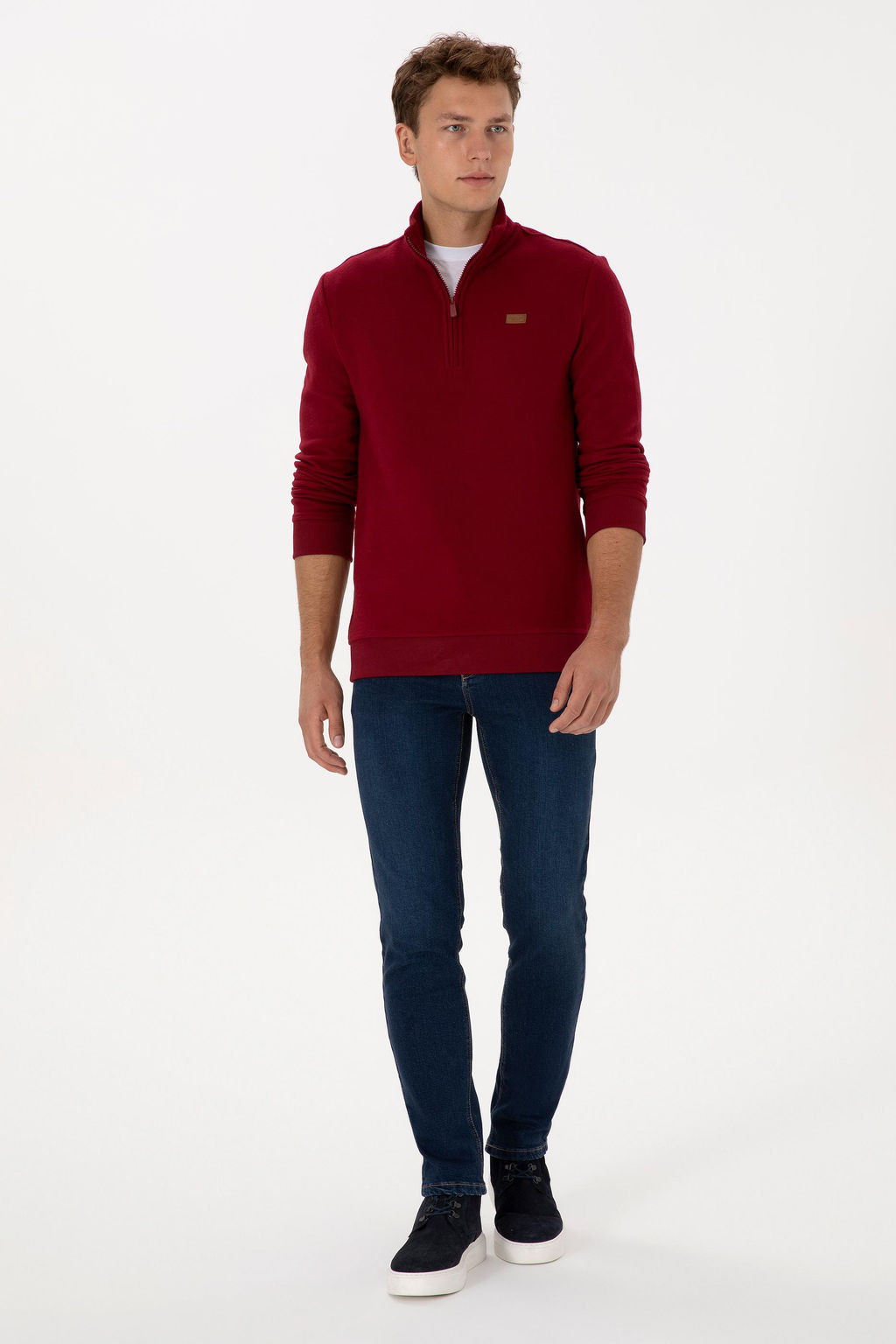 Erkek Regular Fit Yar_m Fermuarl_ Bordo Basic Sweatshirt - U.s. polo assn фото 4