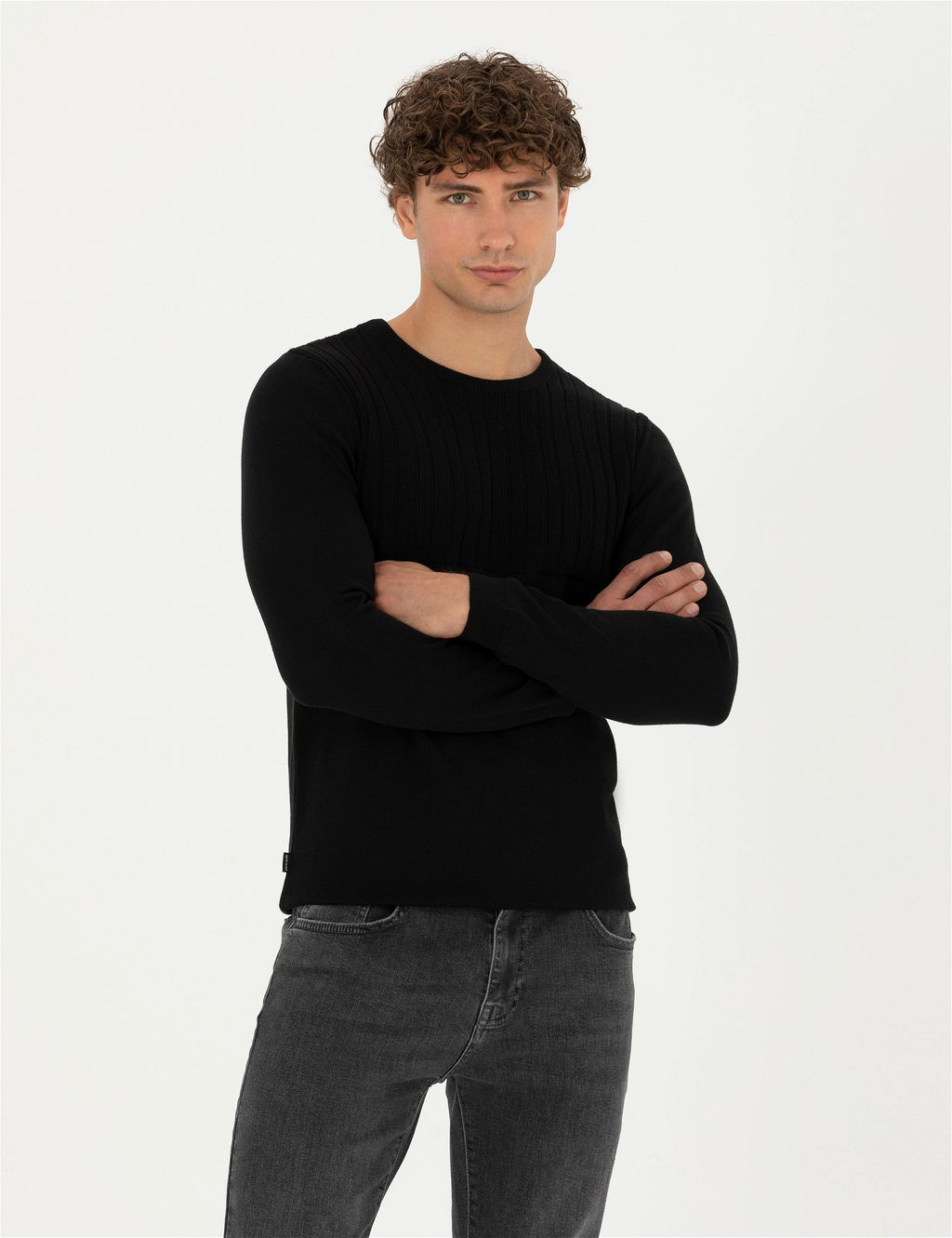 Siyah Slim Fit Bisiklet Yaka Triko Kazak - Pierre cardin фото 3