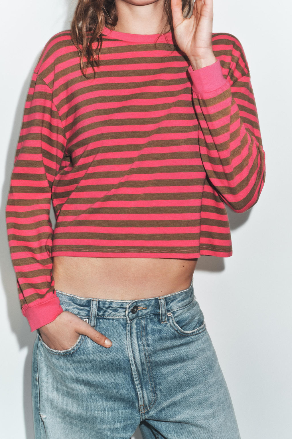 CAMISETA MANGA LARGA RAYAS / Rayas marrones