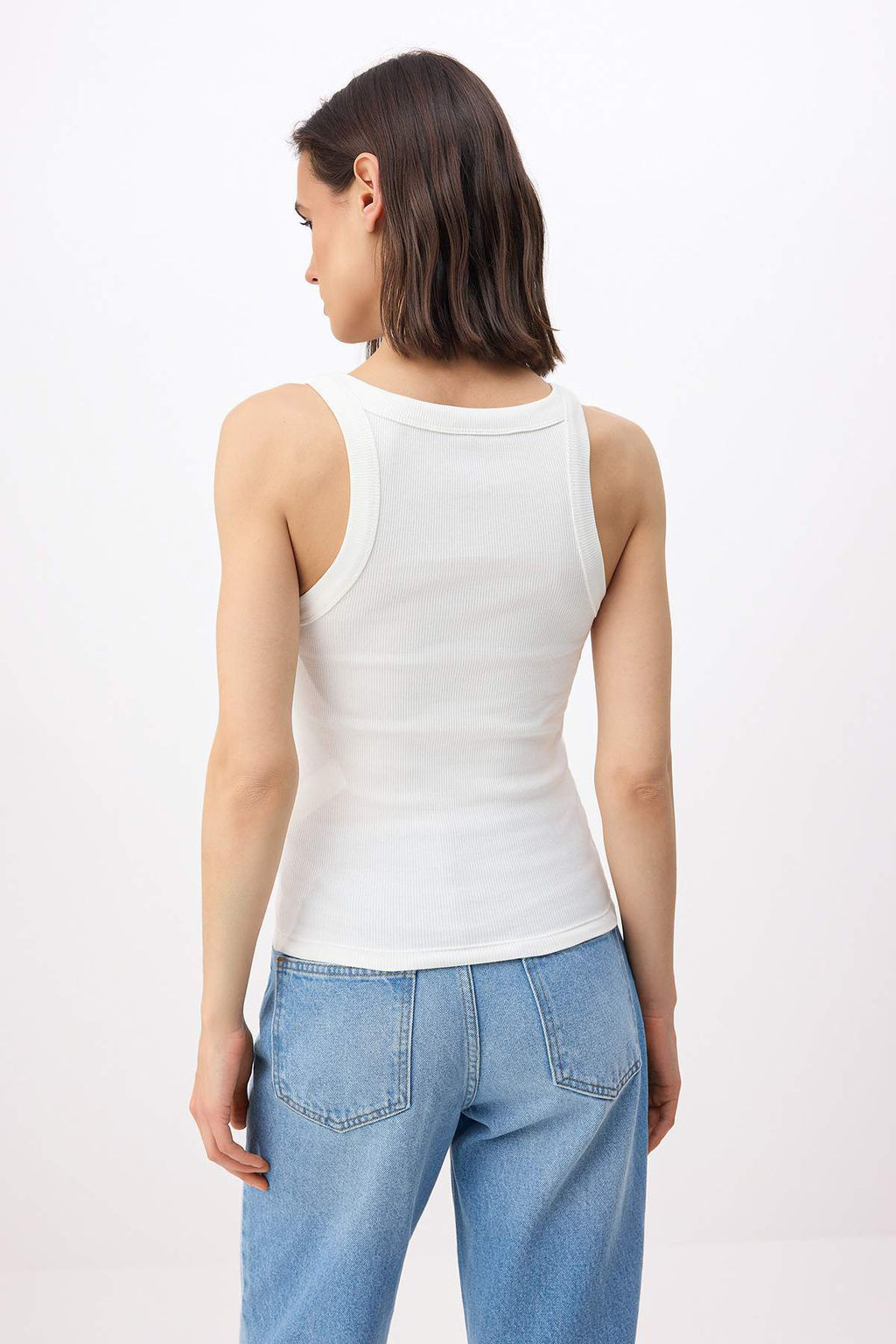 Ekru Havuz Yaka Regular Boy Fitilli Esnek Vucuda Oturan Orme Atlet TWOSS24AL00060