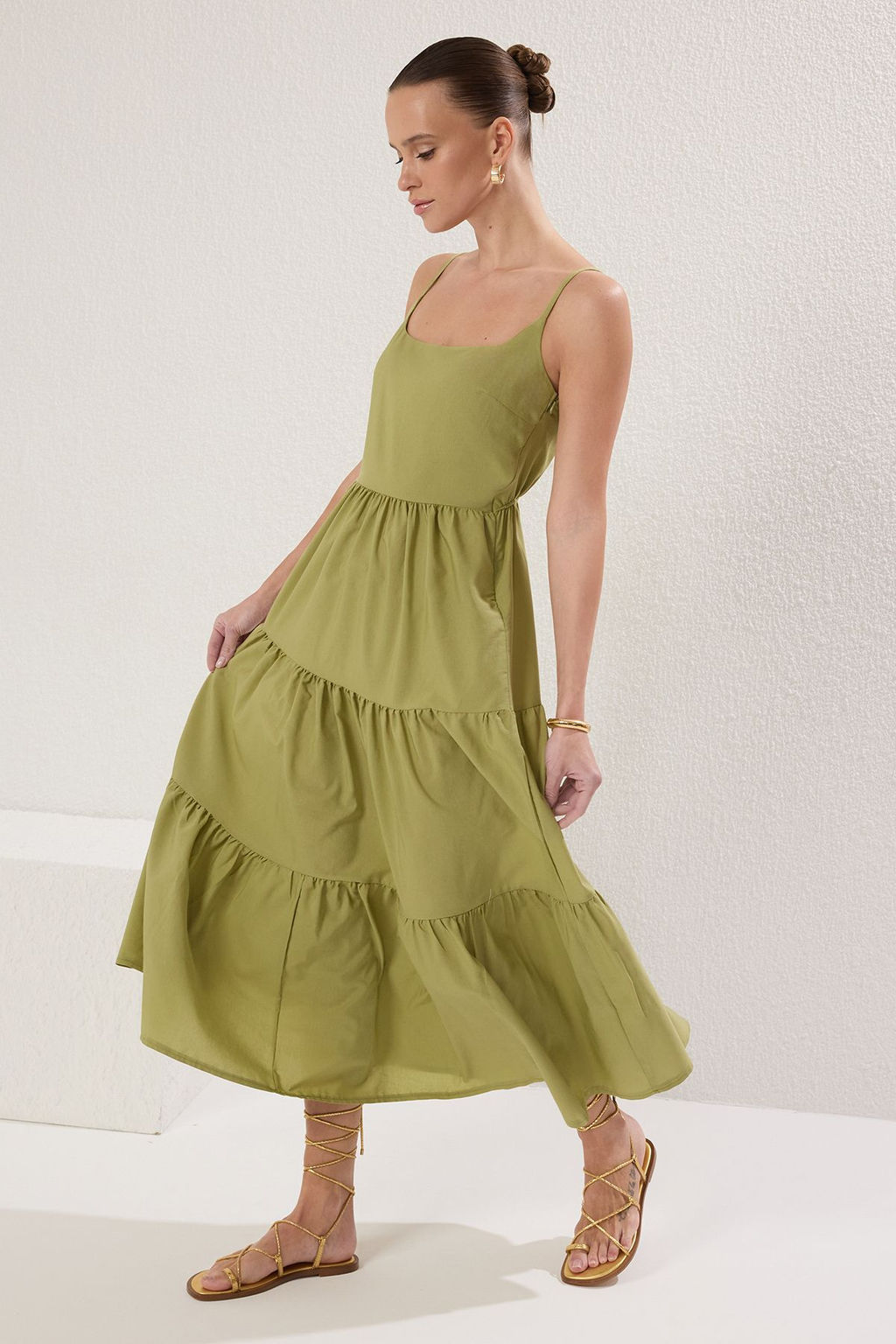 TRENDYOLMILLA K?rm?z? Etegi Belden Ac?lan Pamuk Kar?s?ml? Maxi Dokuma Elbise TWOSS24EL00386  фото 21