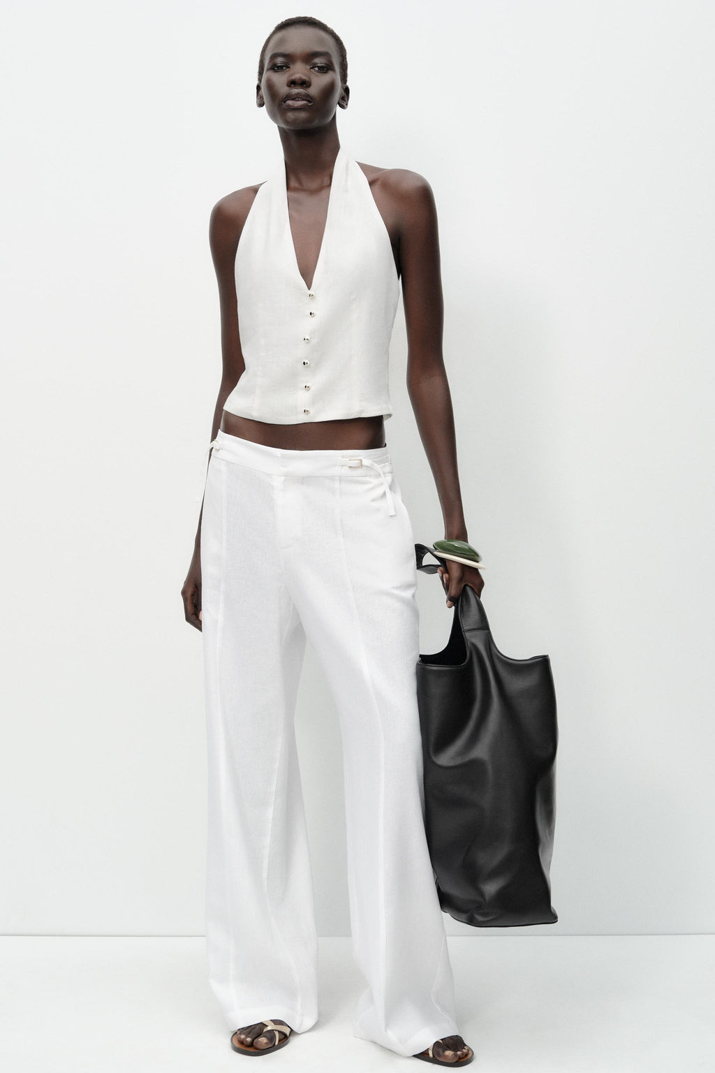 LINEN BLEND WIDE-LEG TROUSERS WITH BUCKLES - Zara фото 10