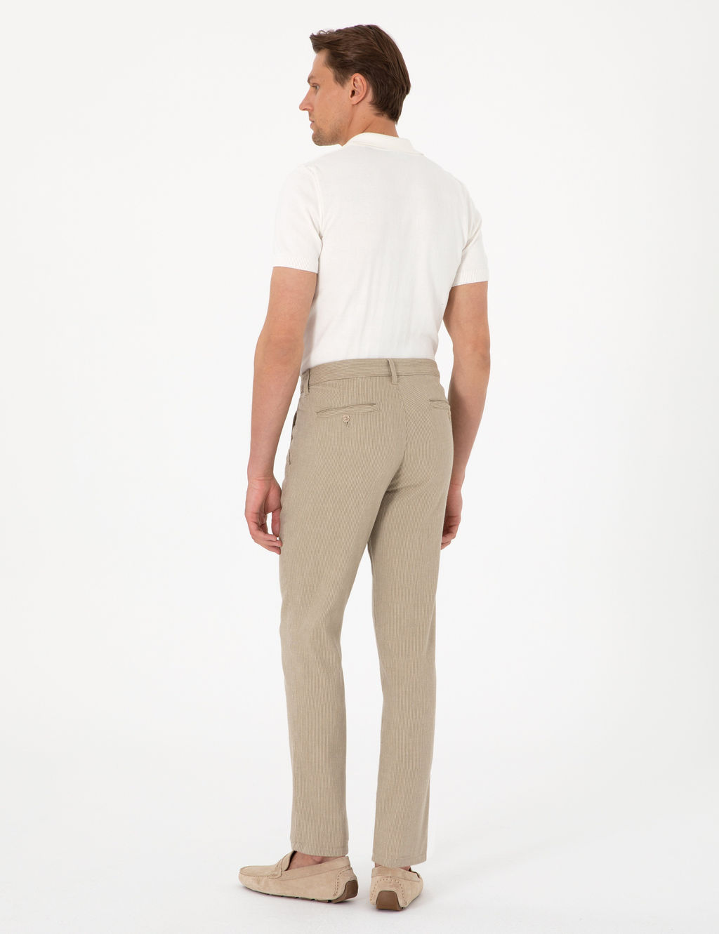 Haki Slim Fit Keten Kar___ml_ _izgili Kanvas Pantolon