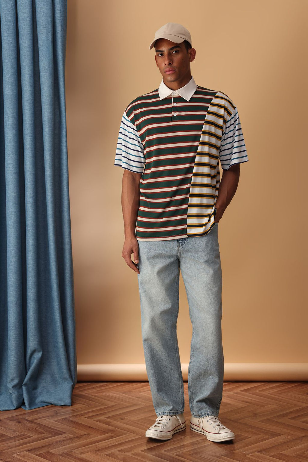 TRENDYOL MAN Cok Renki Oversize/Genis Kesim Cizgili Polo Yaka T-shirt TMNSS25PO00038 - Trendyolmilla фото 2