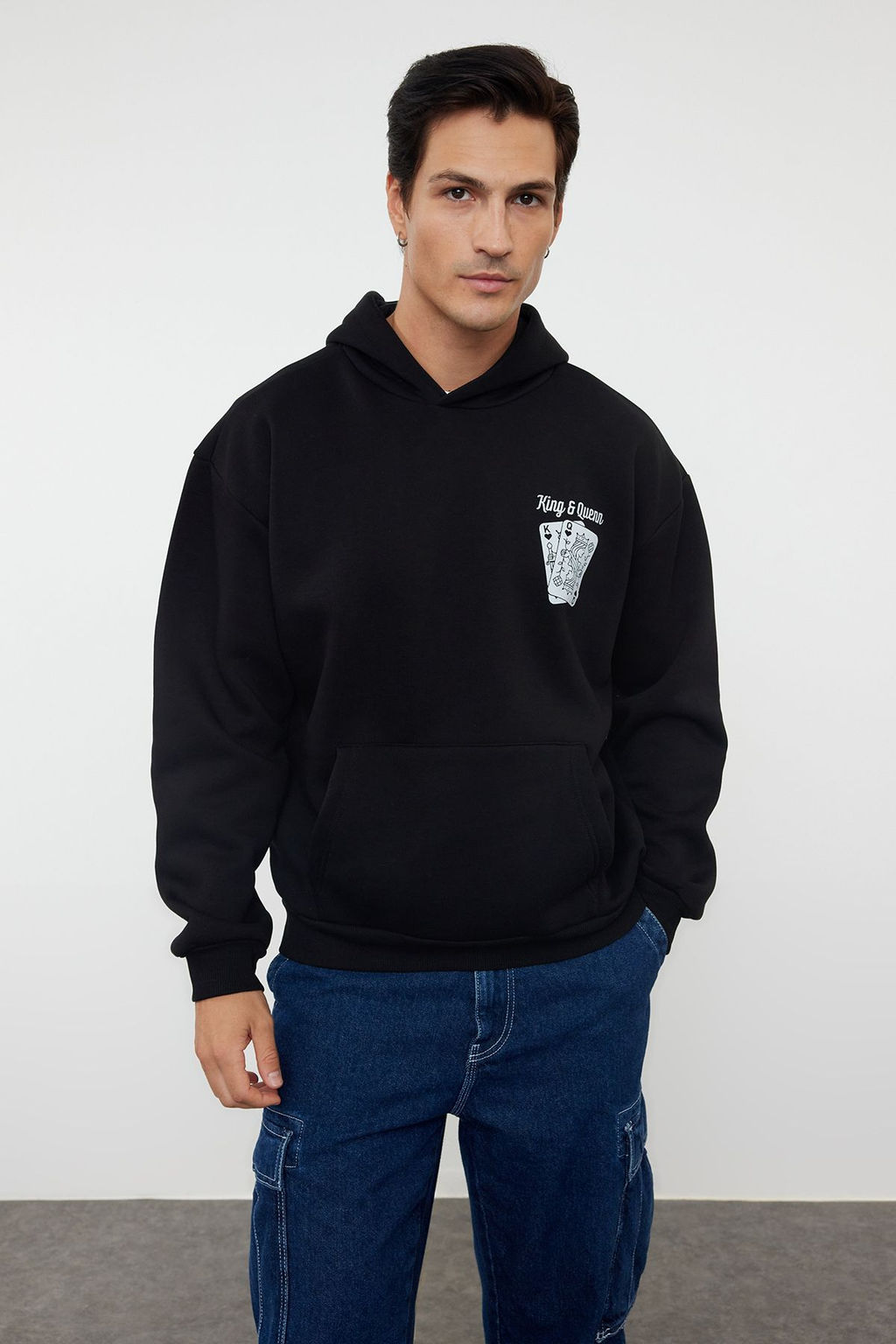 Худи Trendyolmilla Oversize с капюшоном черный с флисом