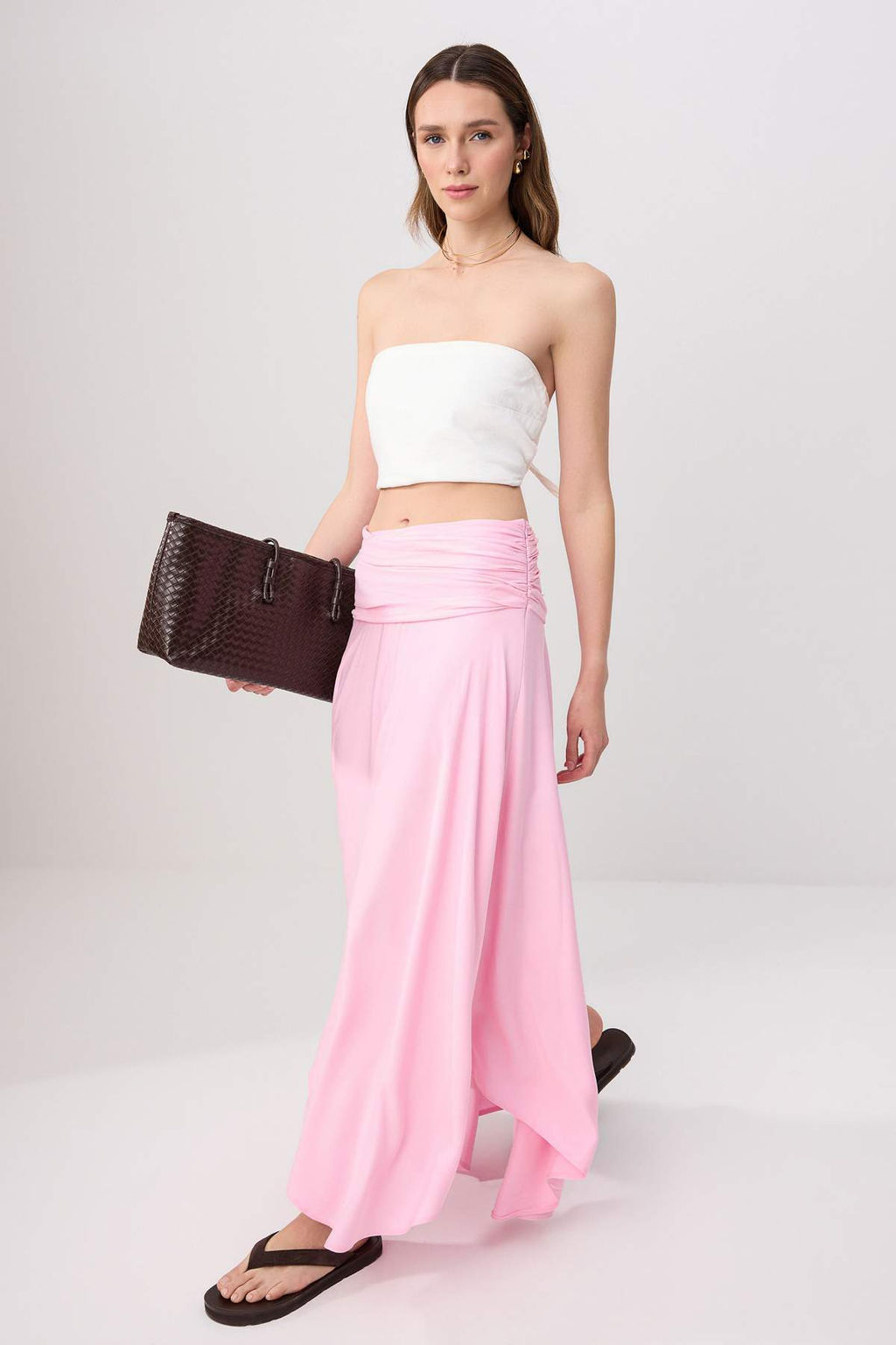 Pembe %100 Viskon Asimetrik Astarl_ Maxi Uzun Etek TWOSS26ET00242 - Trendyolmilla фото 7