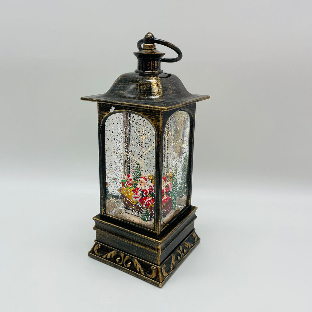 Новогодний декор Фонарь стекло - Дед Мороз на санях 23 см (арт. WDL-2101A) - Ип лебедев о.ю фото 3