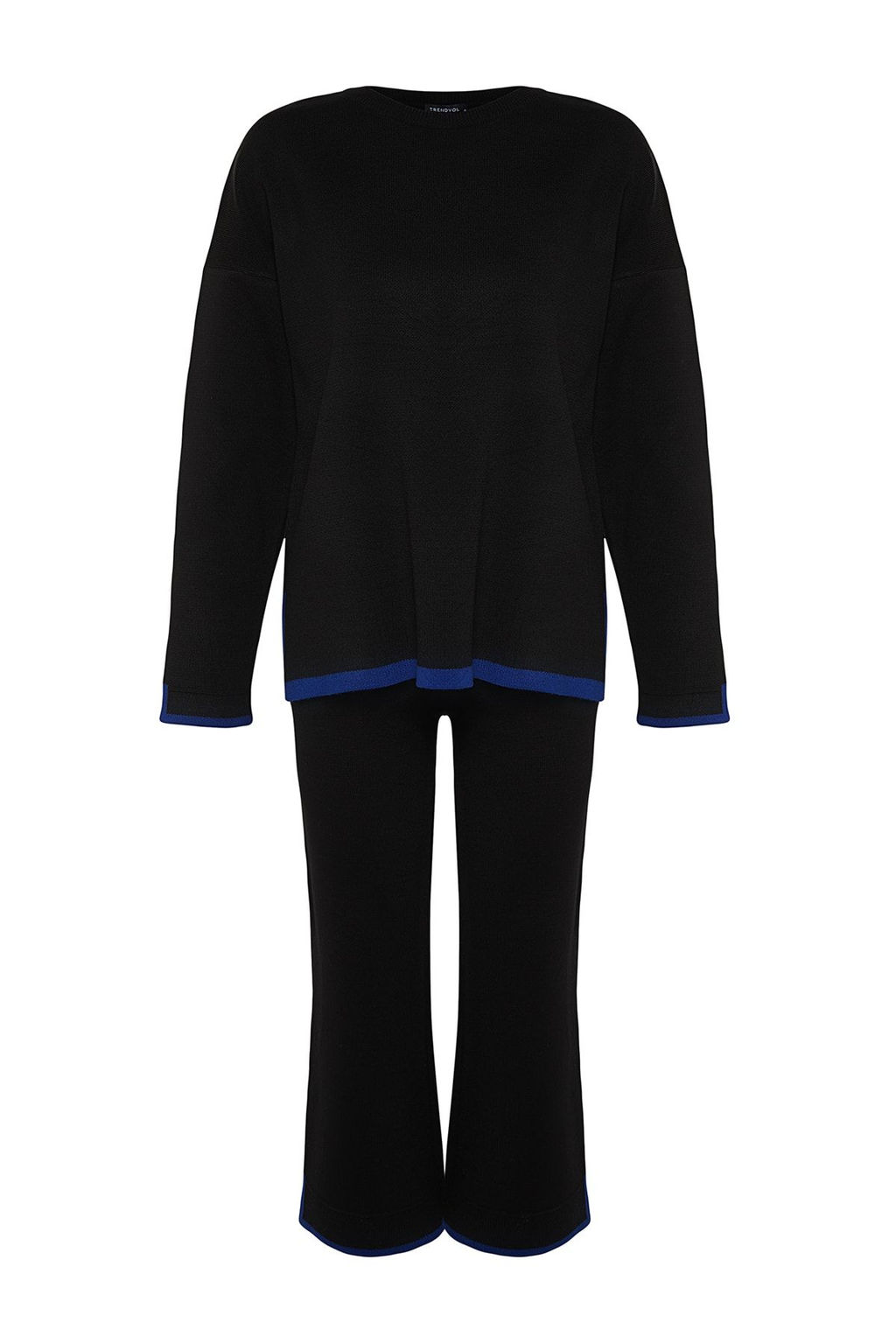 Siyah Genis Kal?p Kontrast Renkli Triko Alt-Ust Tak?m TWOAW24AU00062