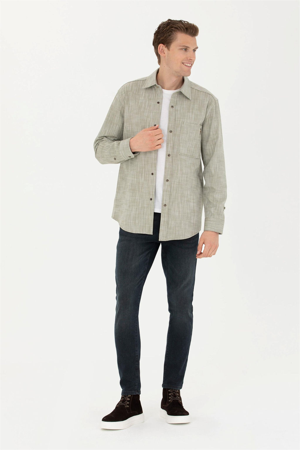 Мужская рубашка цвета хаки с длинным рукавом - U.s. polo assn фото 4