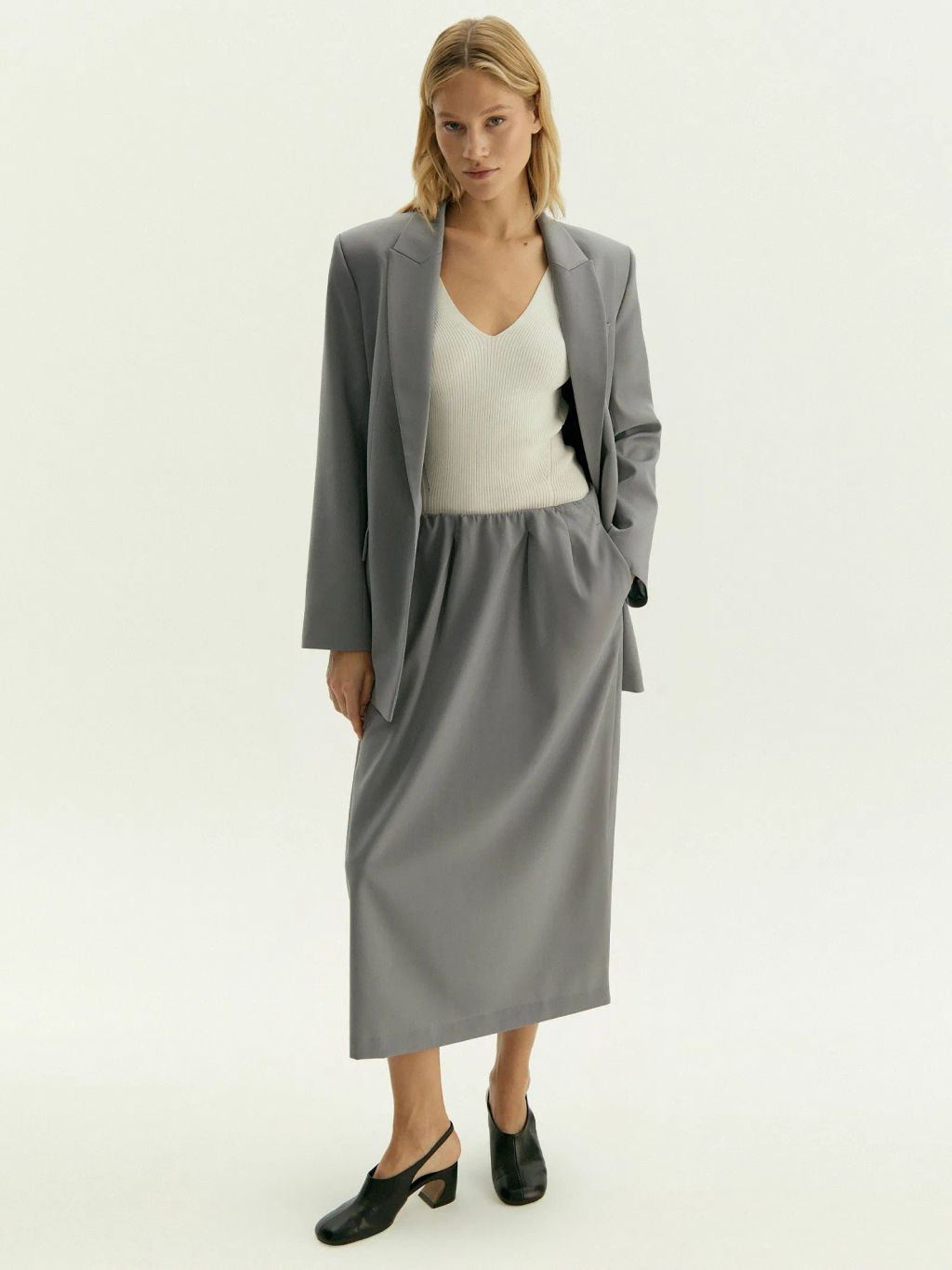 Юбка миди на резинке из костюмной шерсти, S1124/peter - Emka фото 2