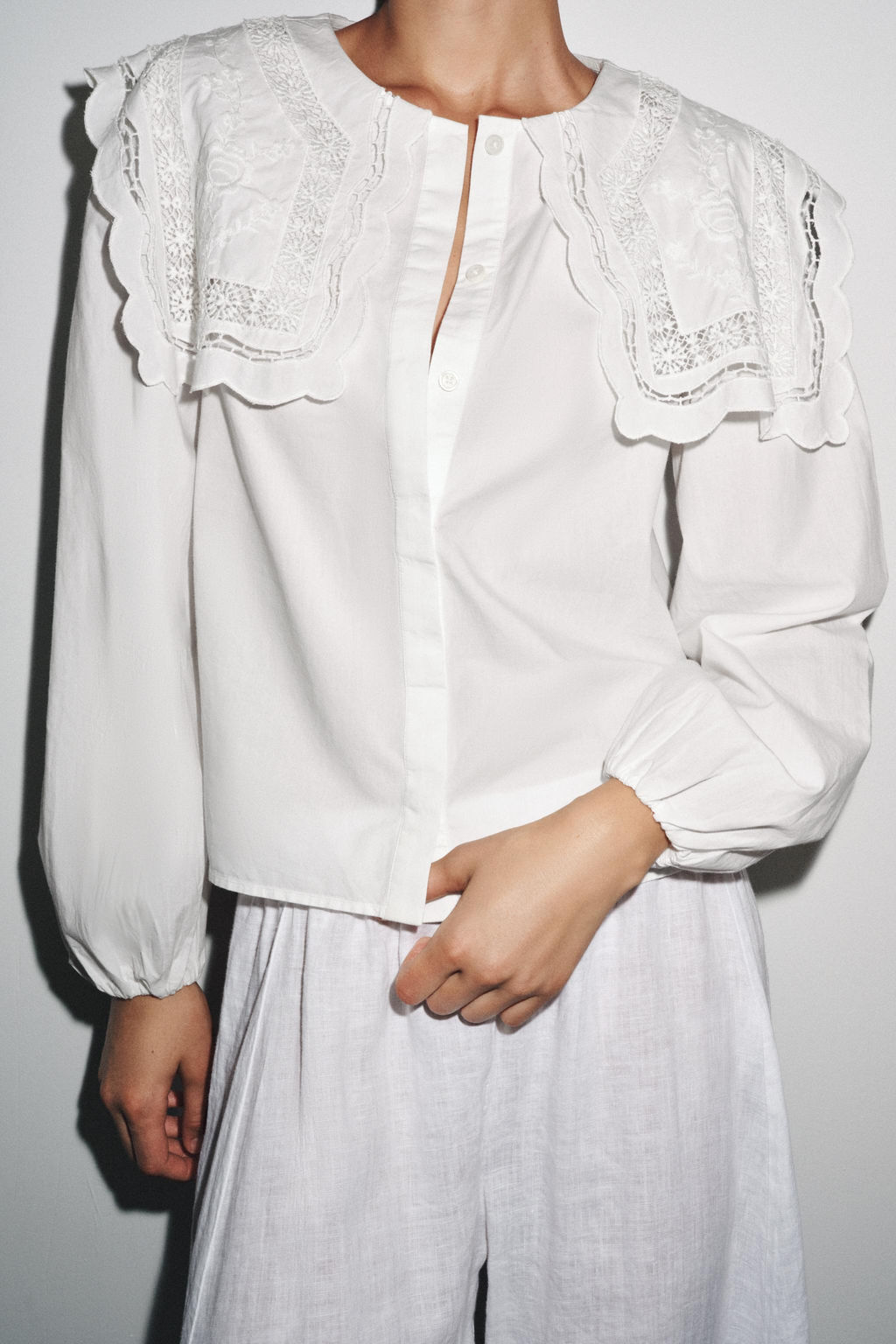 ZW COLLECTION EMBROIDERED COLLAR POPLIN SHIRT - Zara фото 5
