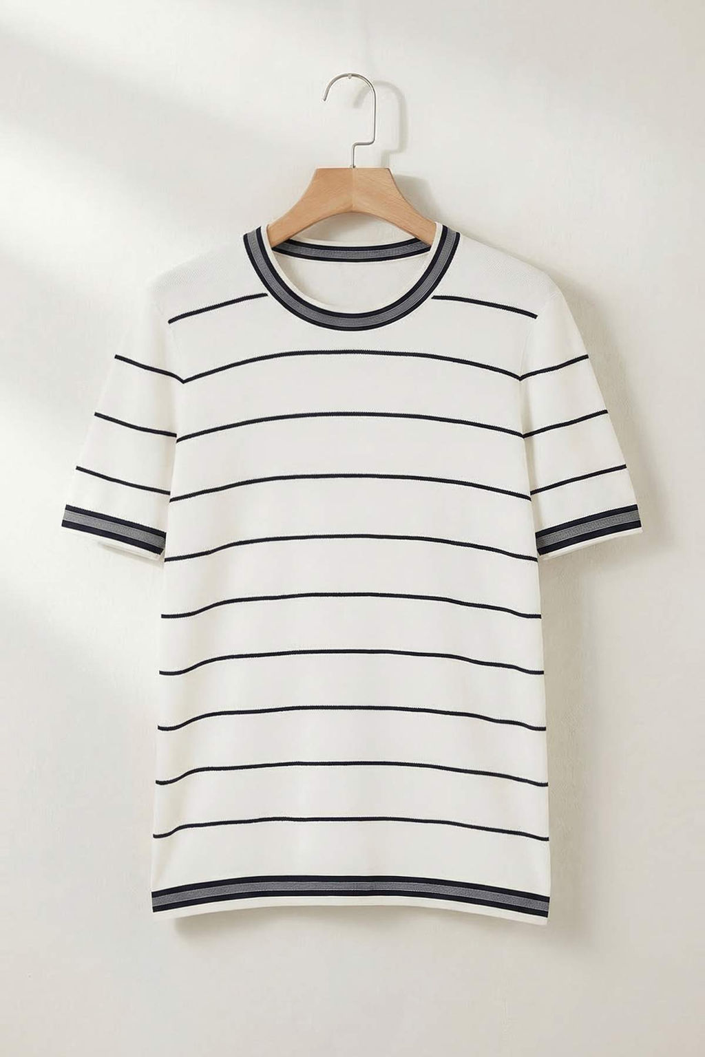 Ekru Regular/Normal Kesim Cizgili Triko T-Shirt TMNSS26TS00021 - Trendyolmilla фото 4
