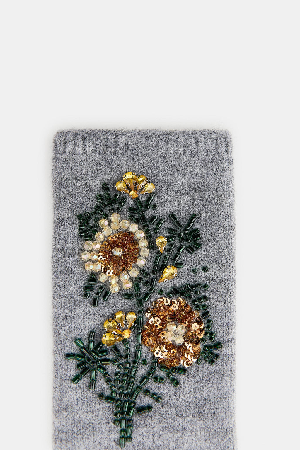 KNIT MITTENS WITH FLORAL EMBROIDERY AND BEADS