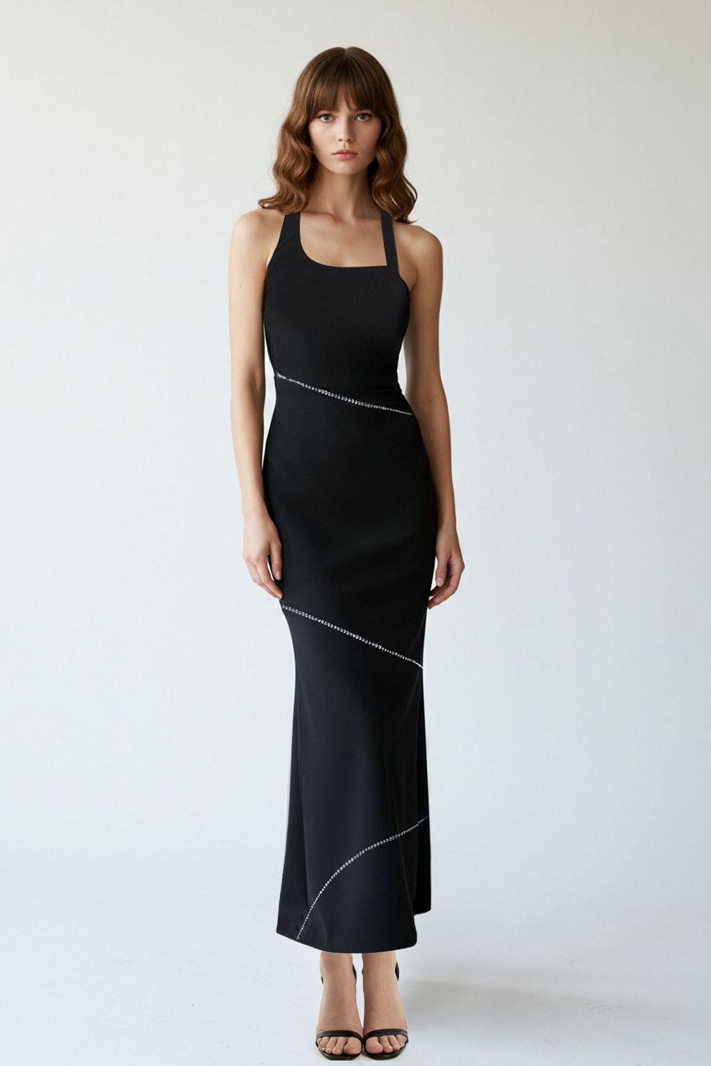 TRENDYOLMILLA Siyah Vucuda Oturan Parlak Tasl? Dokuma Elbise TPRSS25EL00019