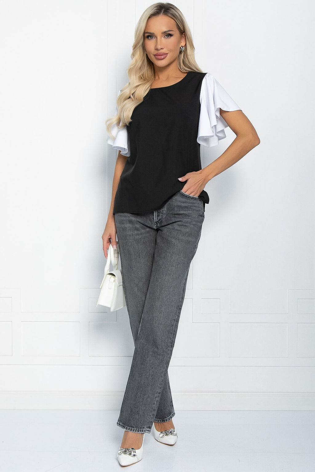 Блуза Мелодия стиля (черно-белая) Б11657 - Lt collection фото 4