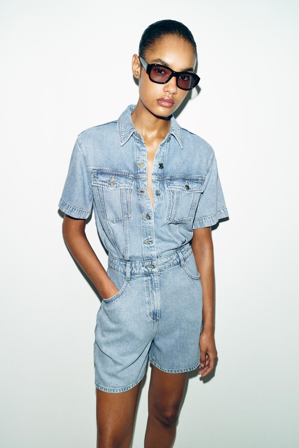 Z1975 SHORT FLOWY DENIM JUMPSUIT - Zara фото 2