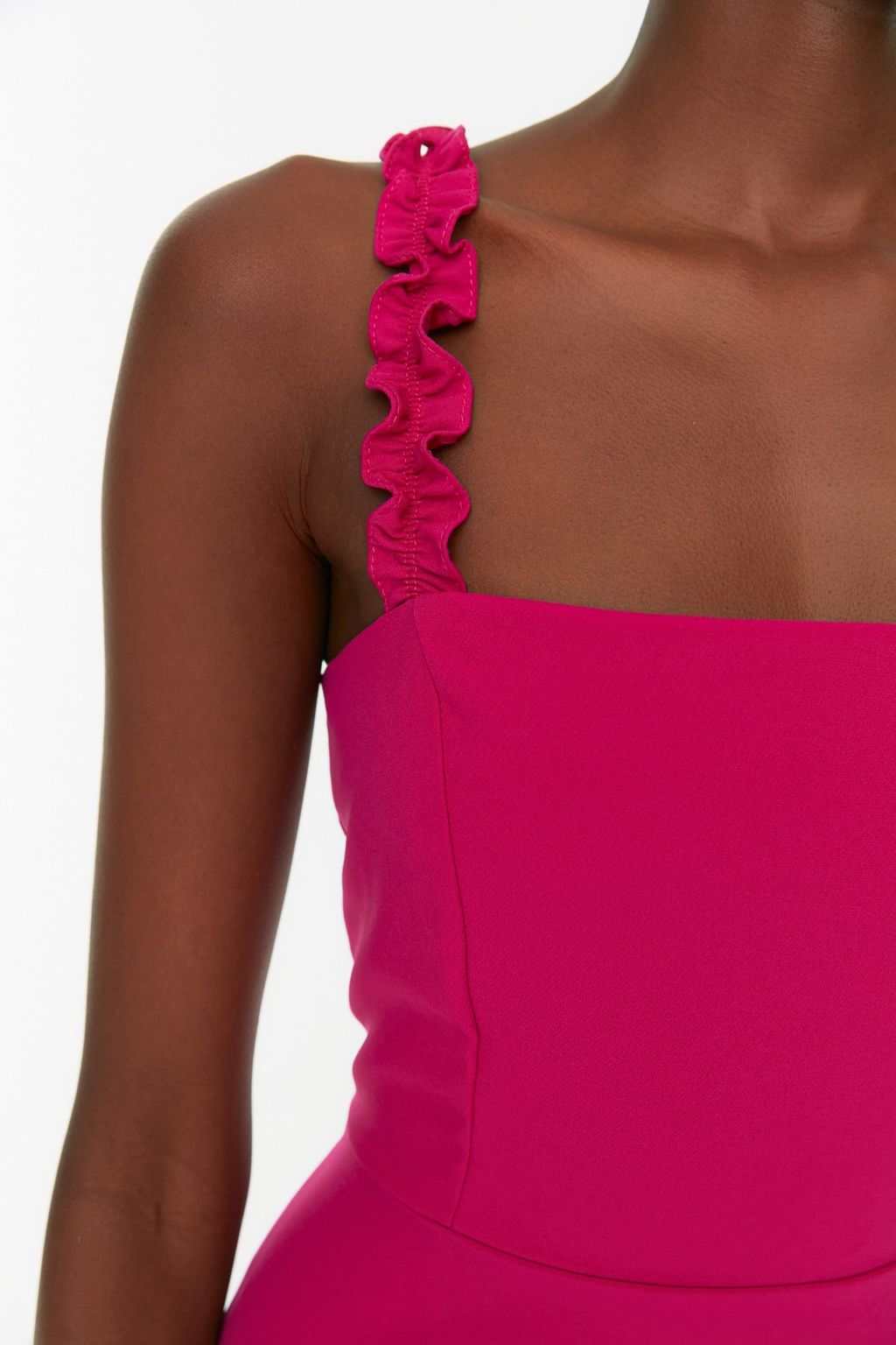 TRENDYOLMILLA Sar? A Kesim Kare Yaka Ask? Detayl? Mini Dokuma Elbise TWOSS22EL2175  фото 3